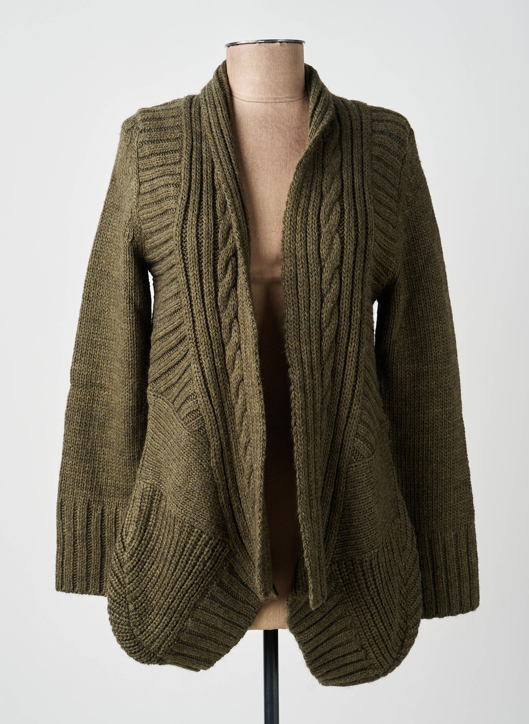 Gilet manches longues col châle vert YERSE femme