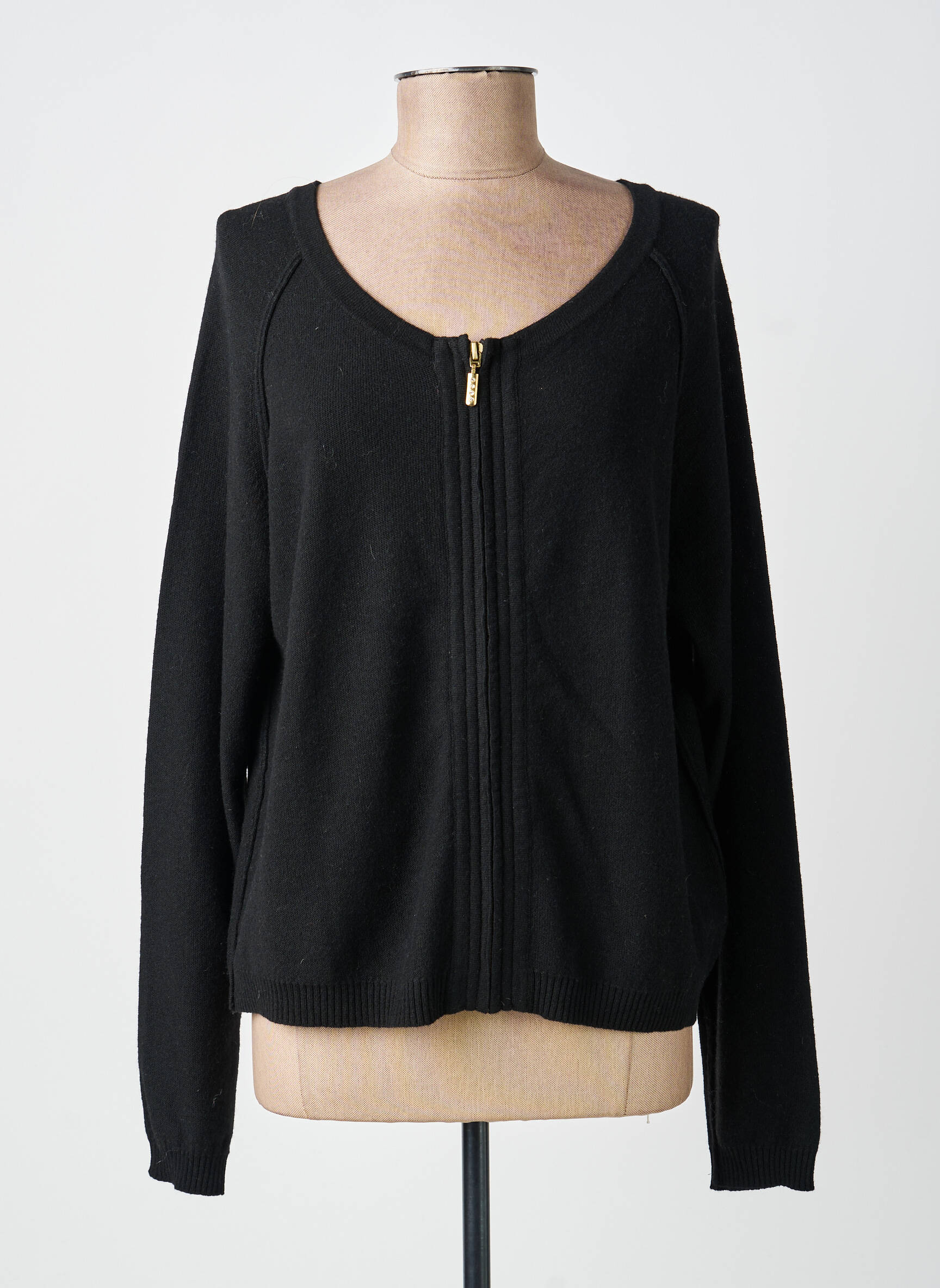 Gilet manches longues col rond noir NINATI femme