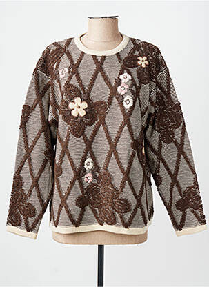 Pull coupe droite manches longues marron FINETTE femme