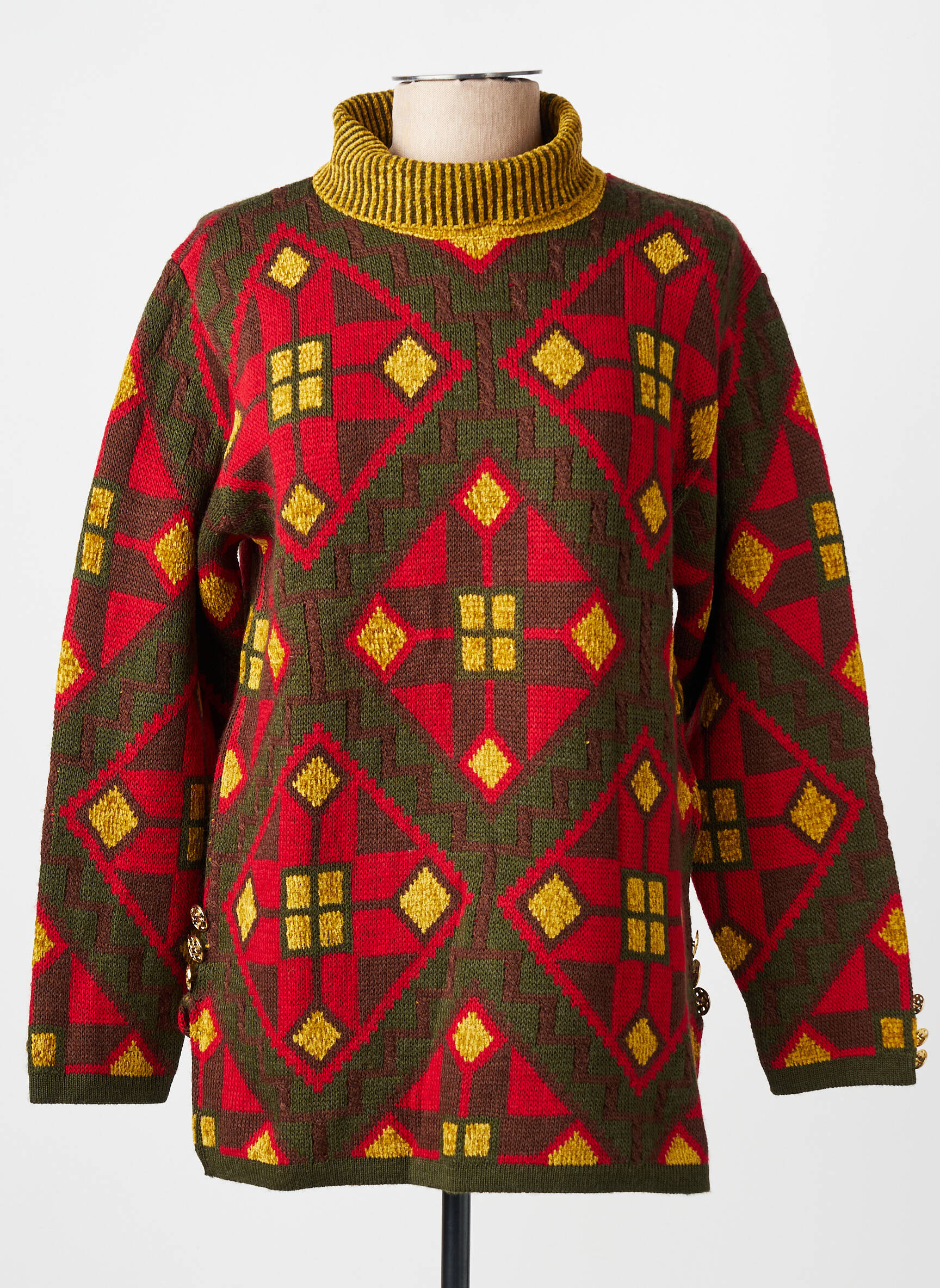 Pull col roulé coupe droite manches longues rouge FINETTE femme