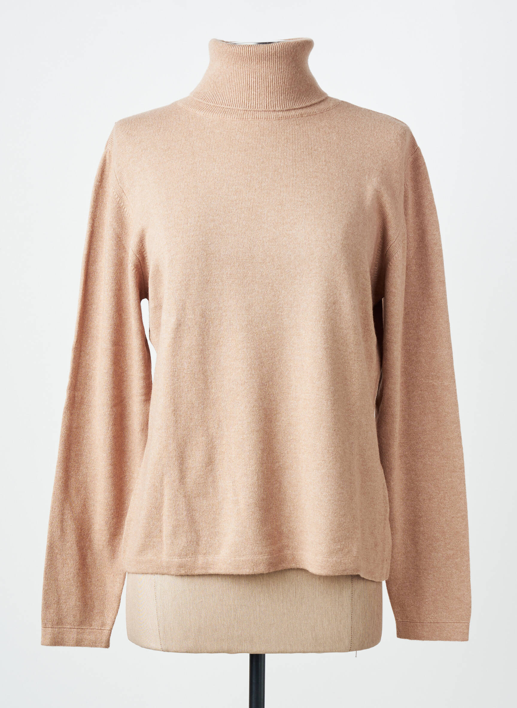 Pull col roulé tissage chiné manches longues beige FINETTE femme