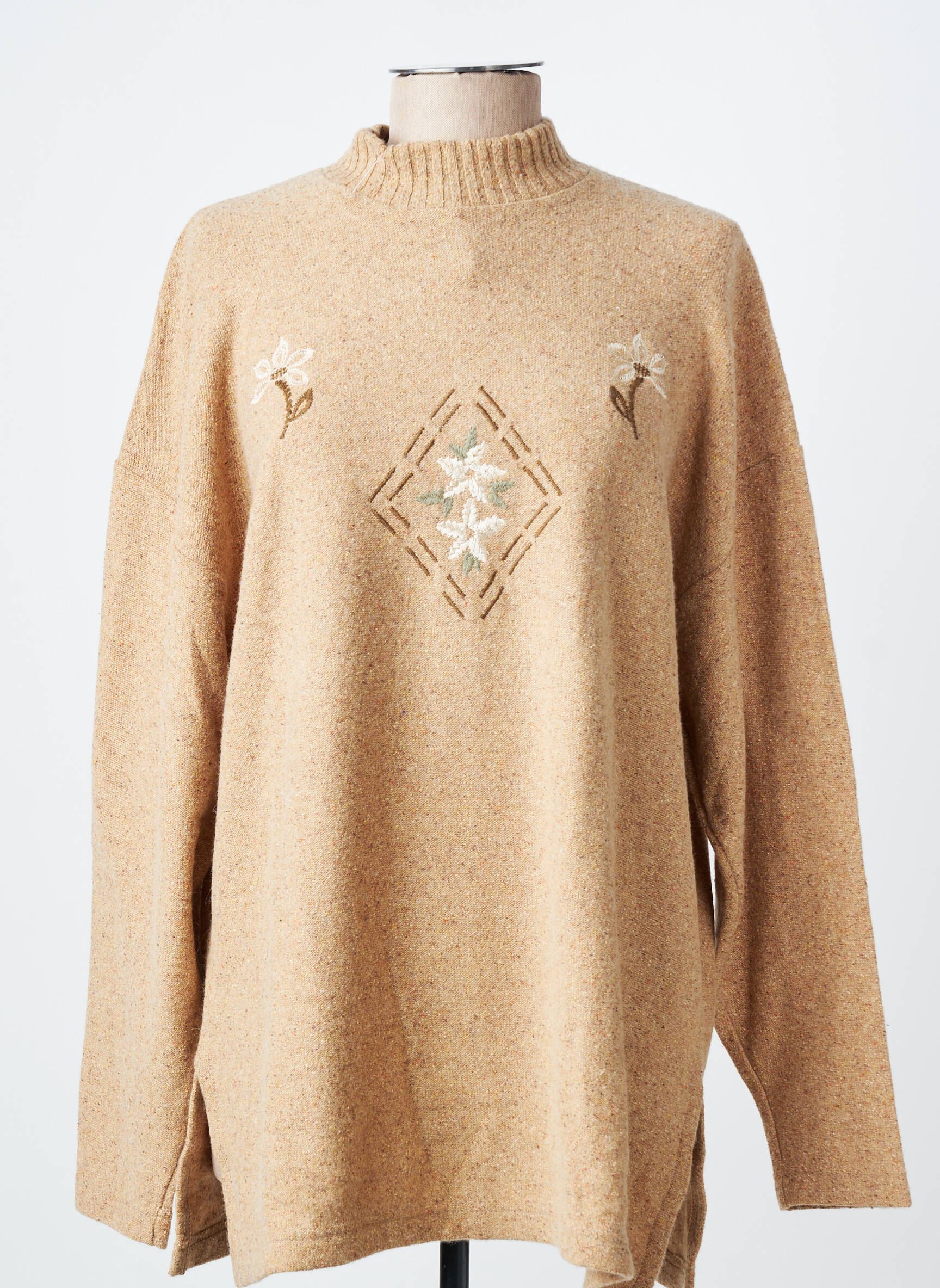 Pull tunique stretch manches longues beige MONTAGUT femme