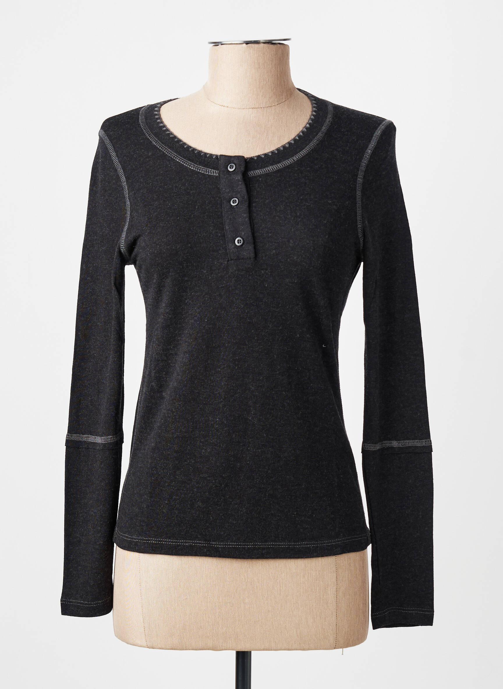 Top stretch manches longues gris FINETTE femme