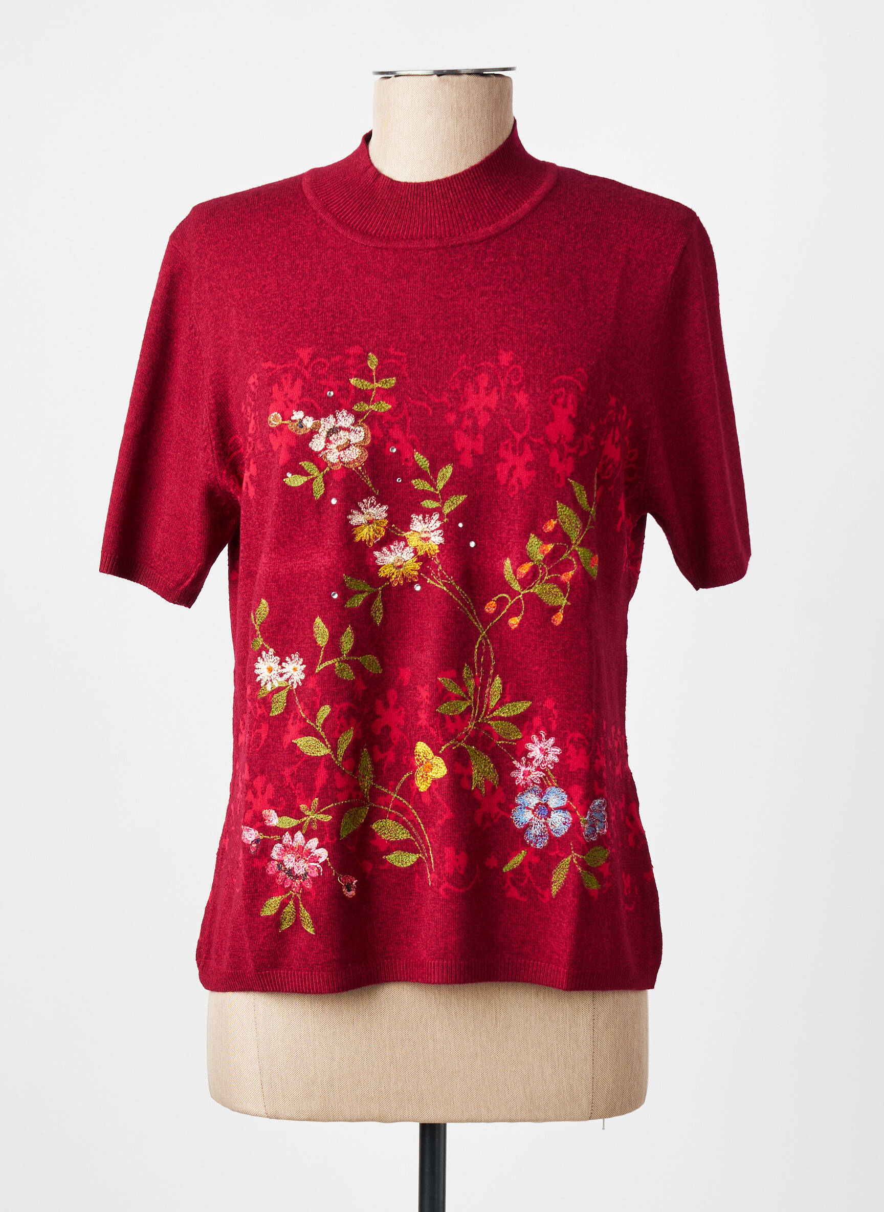Top stretch manches courtes rouge FINETTE femme