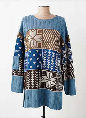 Pull coupe droite manches longues bleu CANNISSE femme