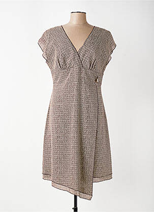 Robe mi-longue fermeture zippée au dos manches courtes marron MAE MAHE femme