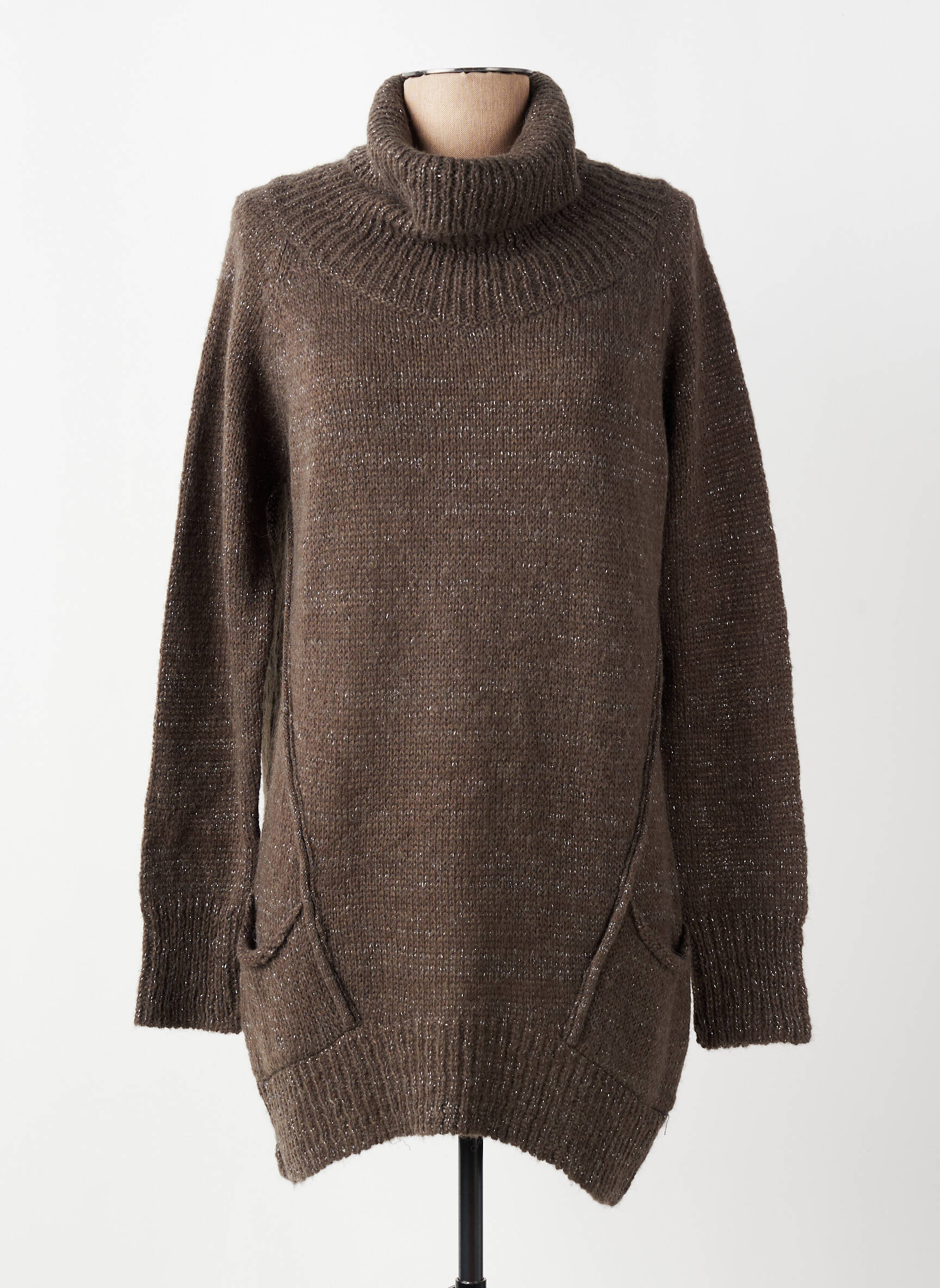Pull col roulé stretch manches longues vert YERSE femme