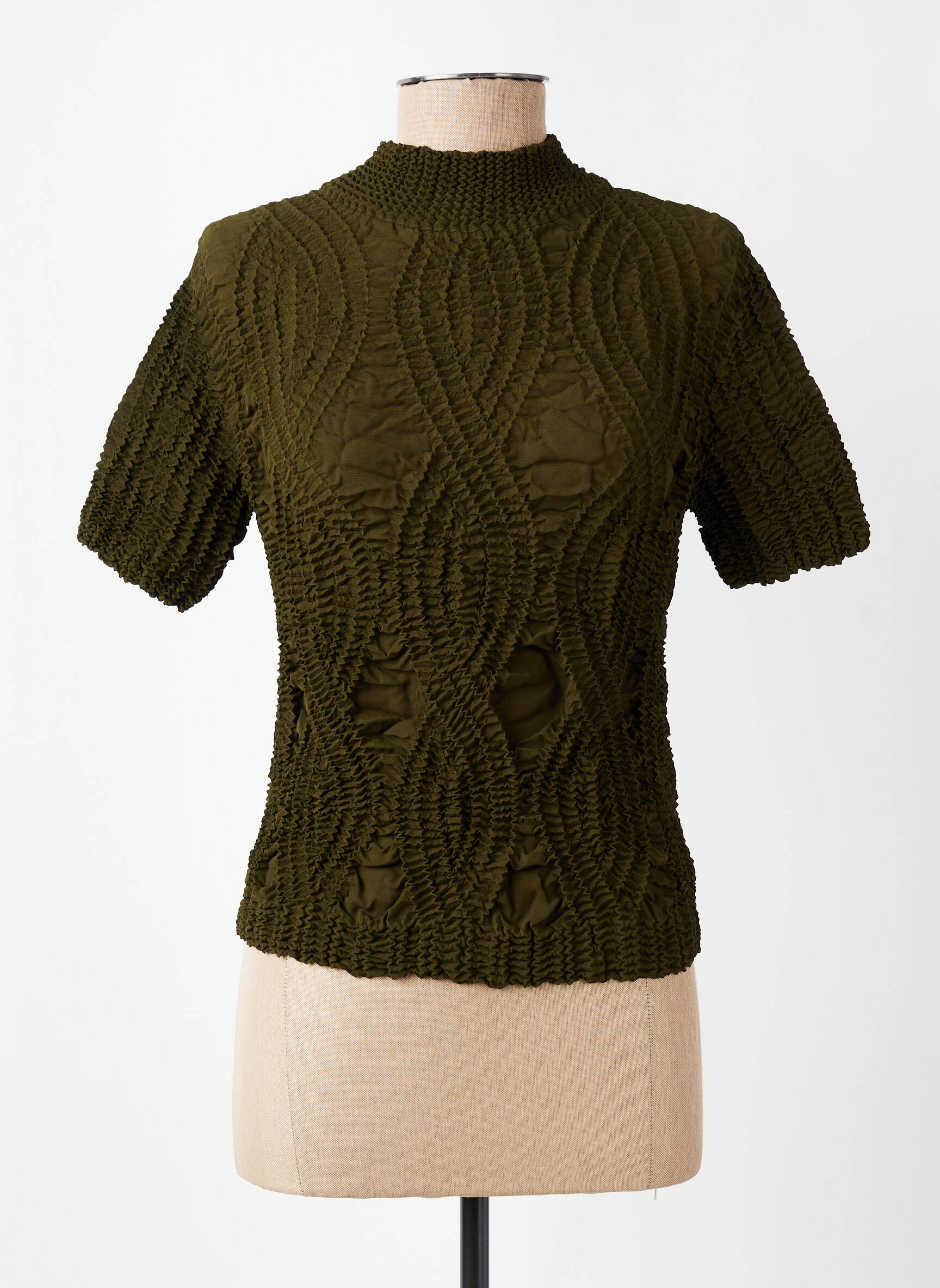 Top tissage crêpe manches courtes vert KATMAI femme