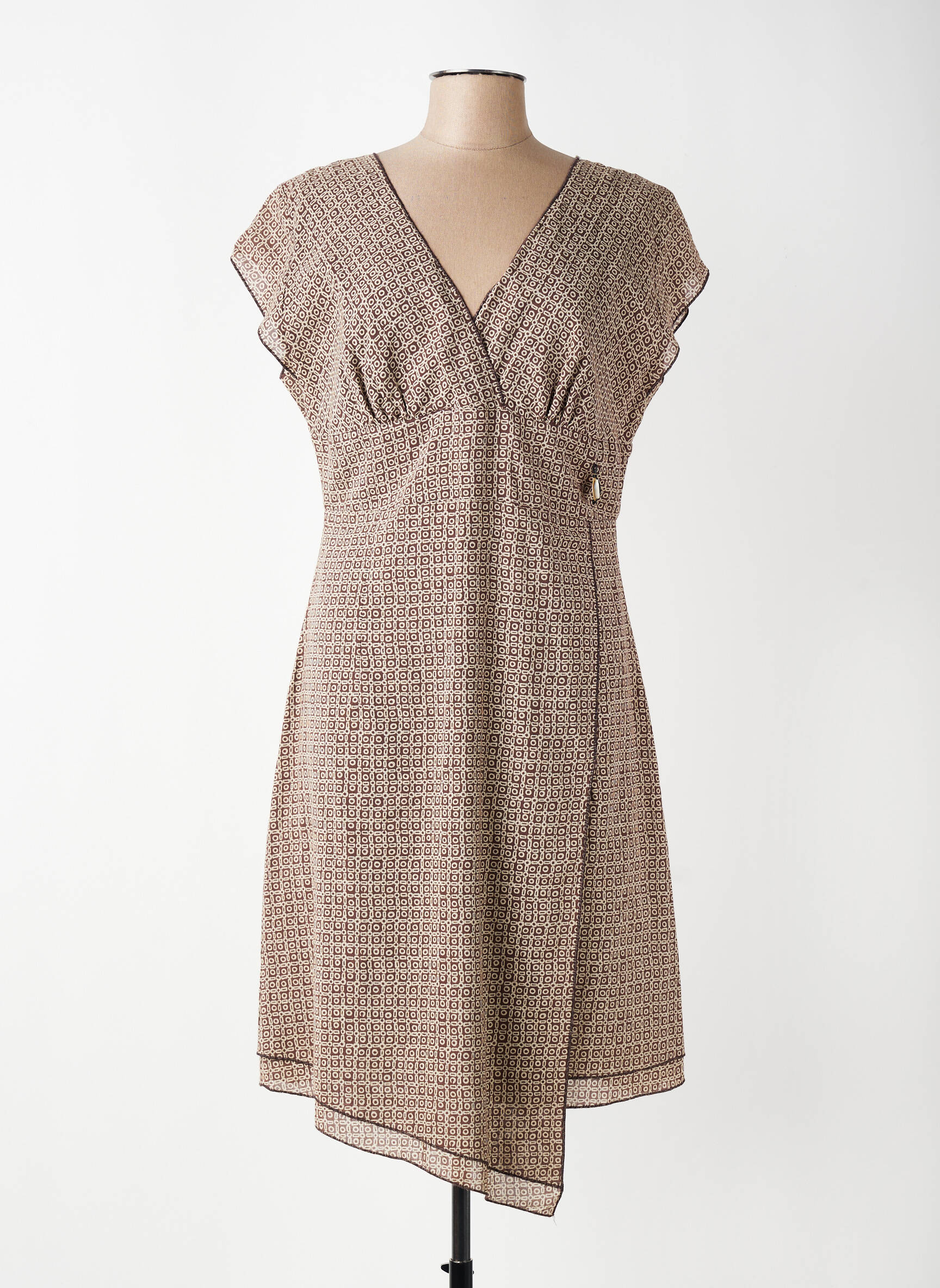 Robe mi-longue manches courtes manches courtes marron MAE MAHE femme