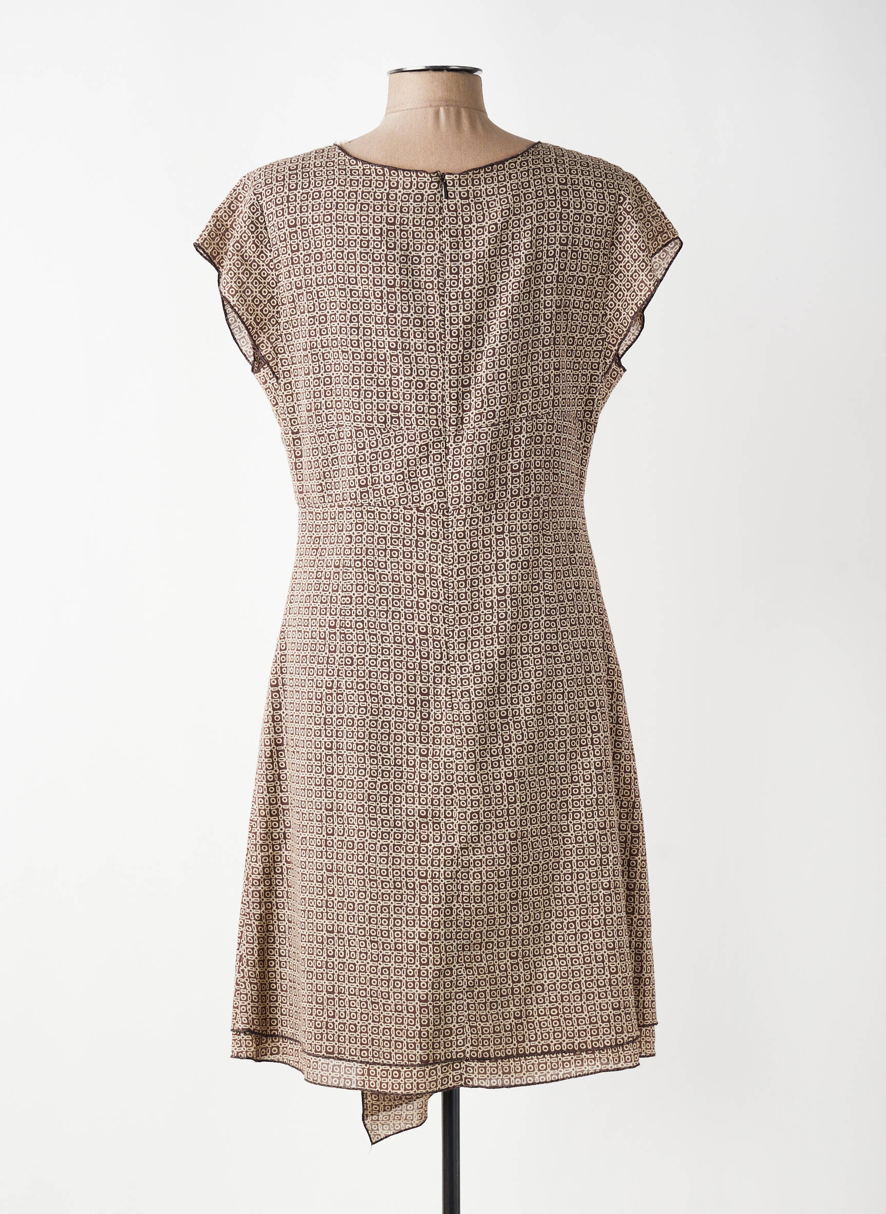 Robe mi-longue manches courtes manches courtes marron MAE MAHE femme
