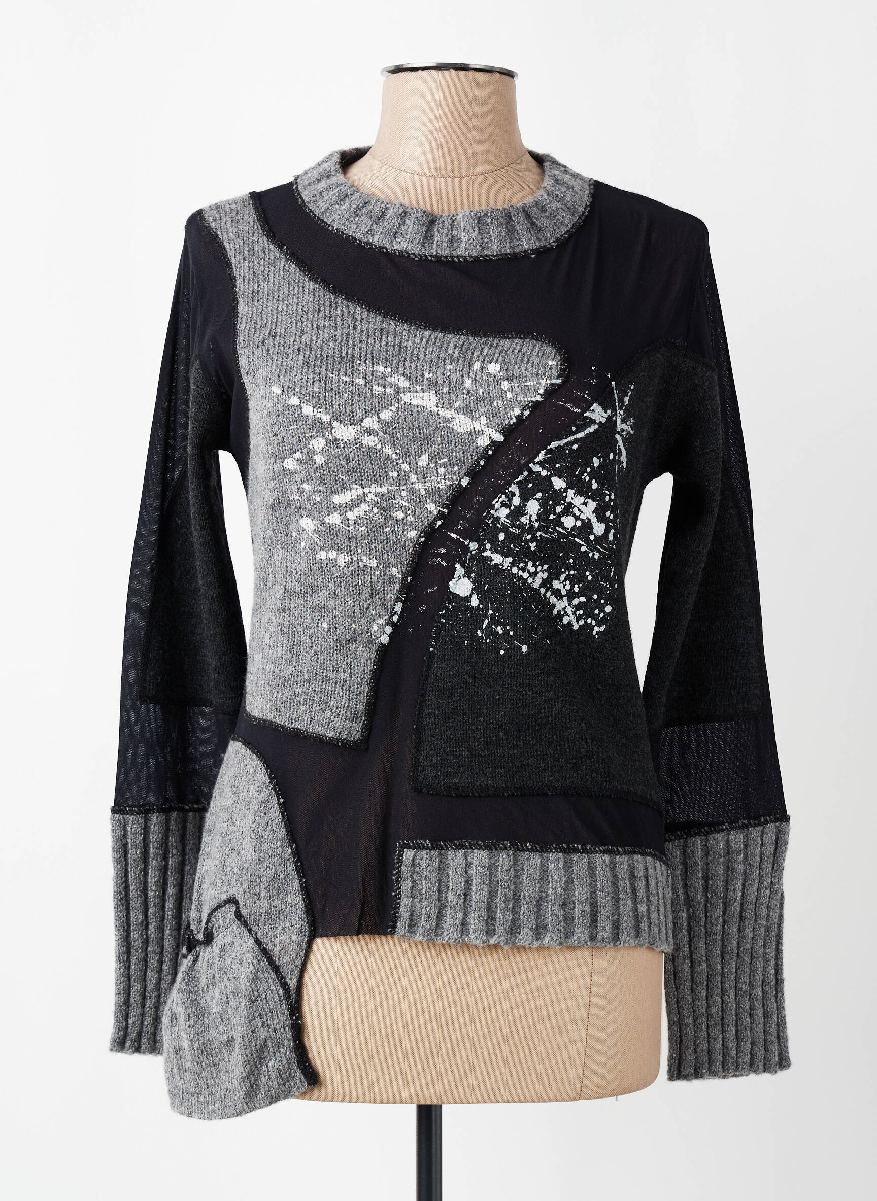 Pull tissage chiné manches longues gris CHANTAL DELERRA femme