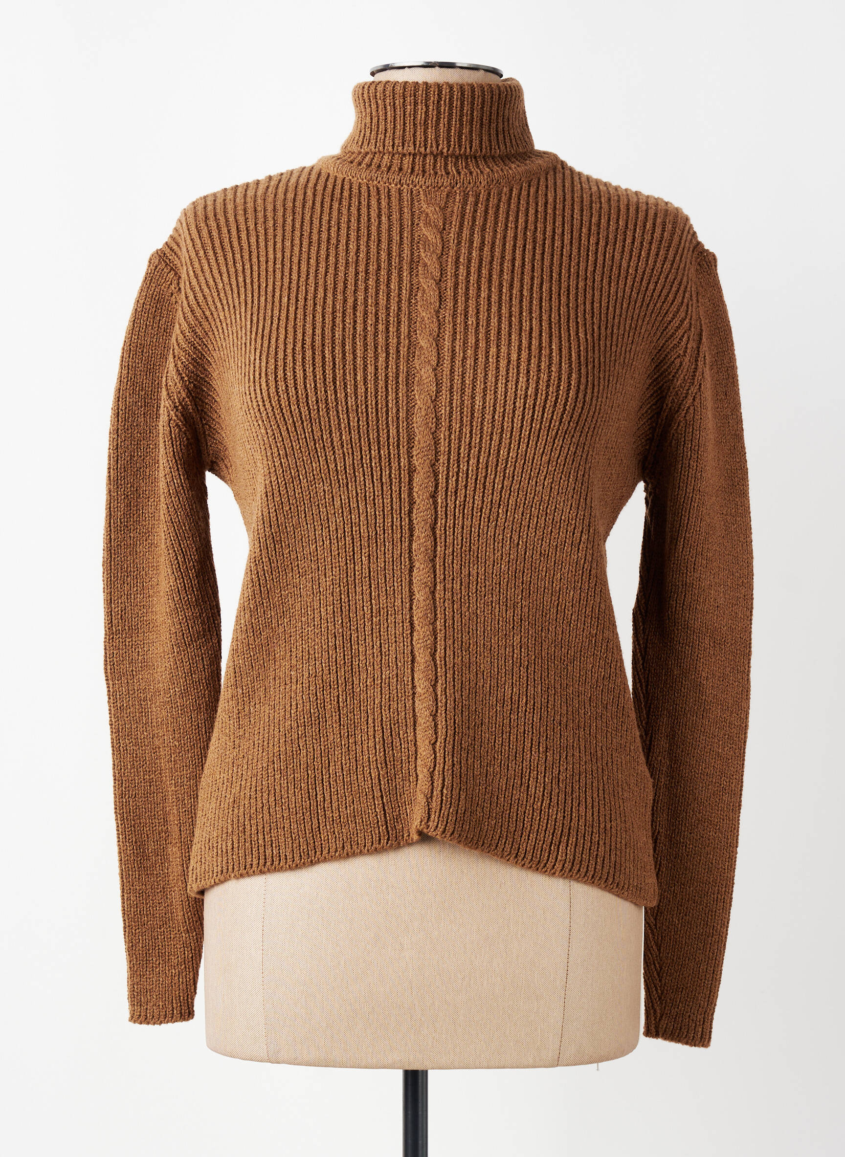 Pull col roulé coupe ajustée manches longues marron MONTAGUT femme