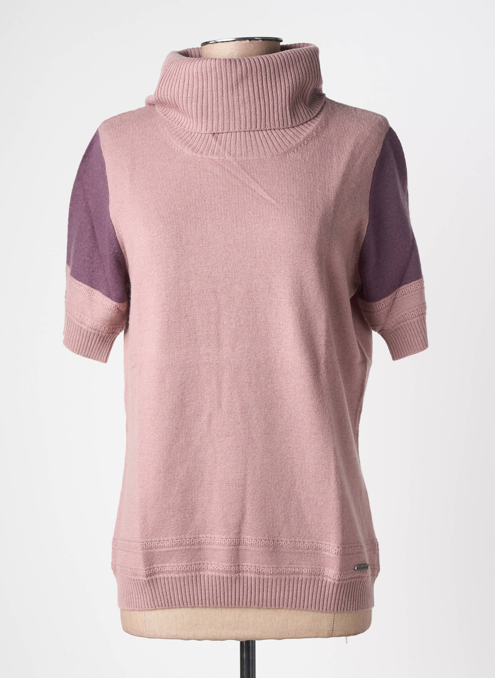 Pull col roulé stretch manches courtes rose ARMOR LUX femme