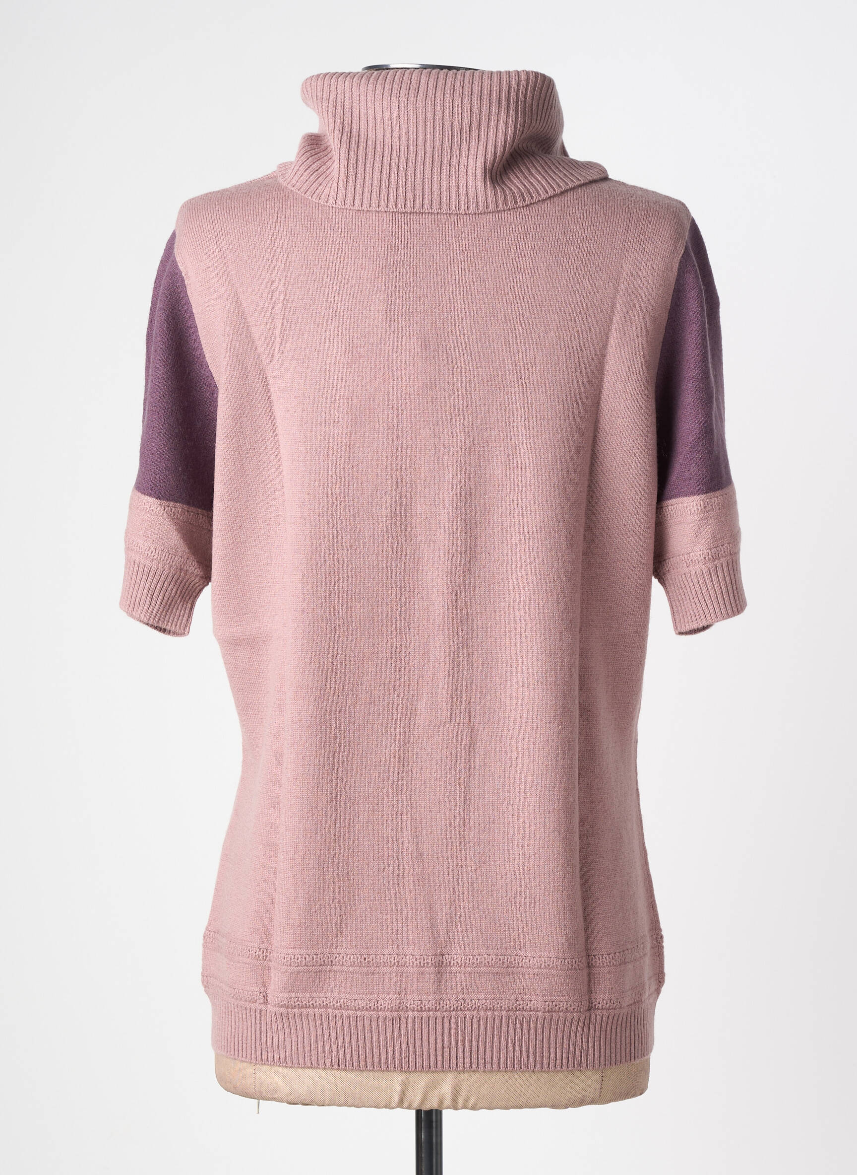 Pull col roulé stretch manches courtes rose ARMOR LUX femme