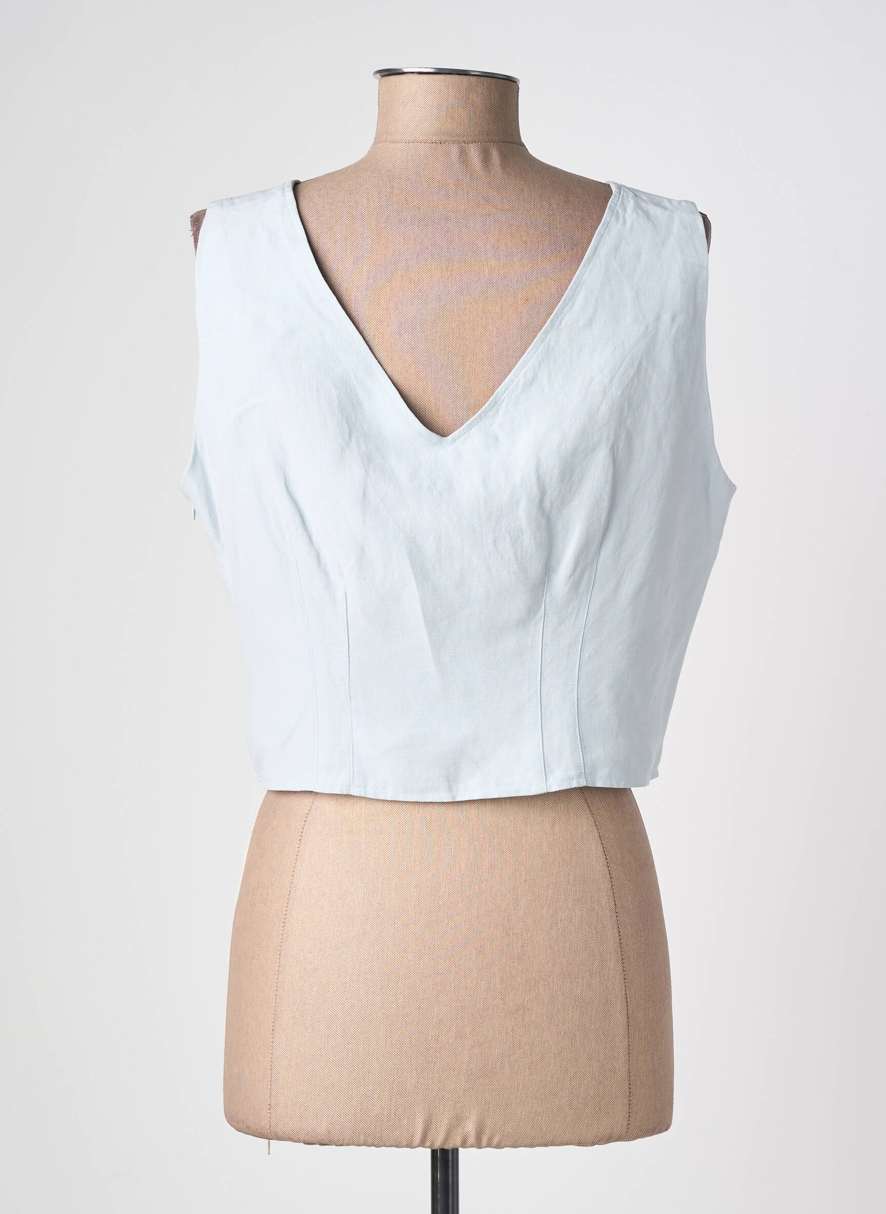 Top col v sans manche bleu KATMAI femme