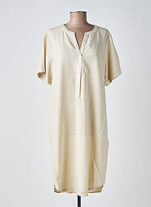 Robe mi-longue tissage crêpe manches courtes beige SOYACONCEPT femme