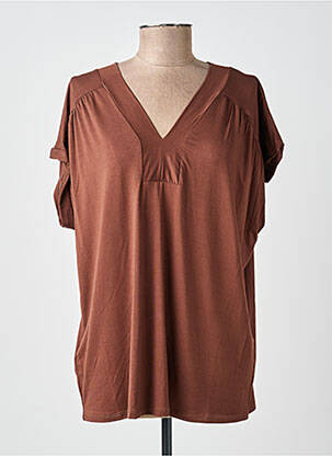 T-shirt col v manches courtes marron SOYACONCEPT femme