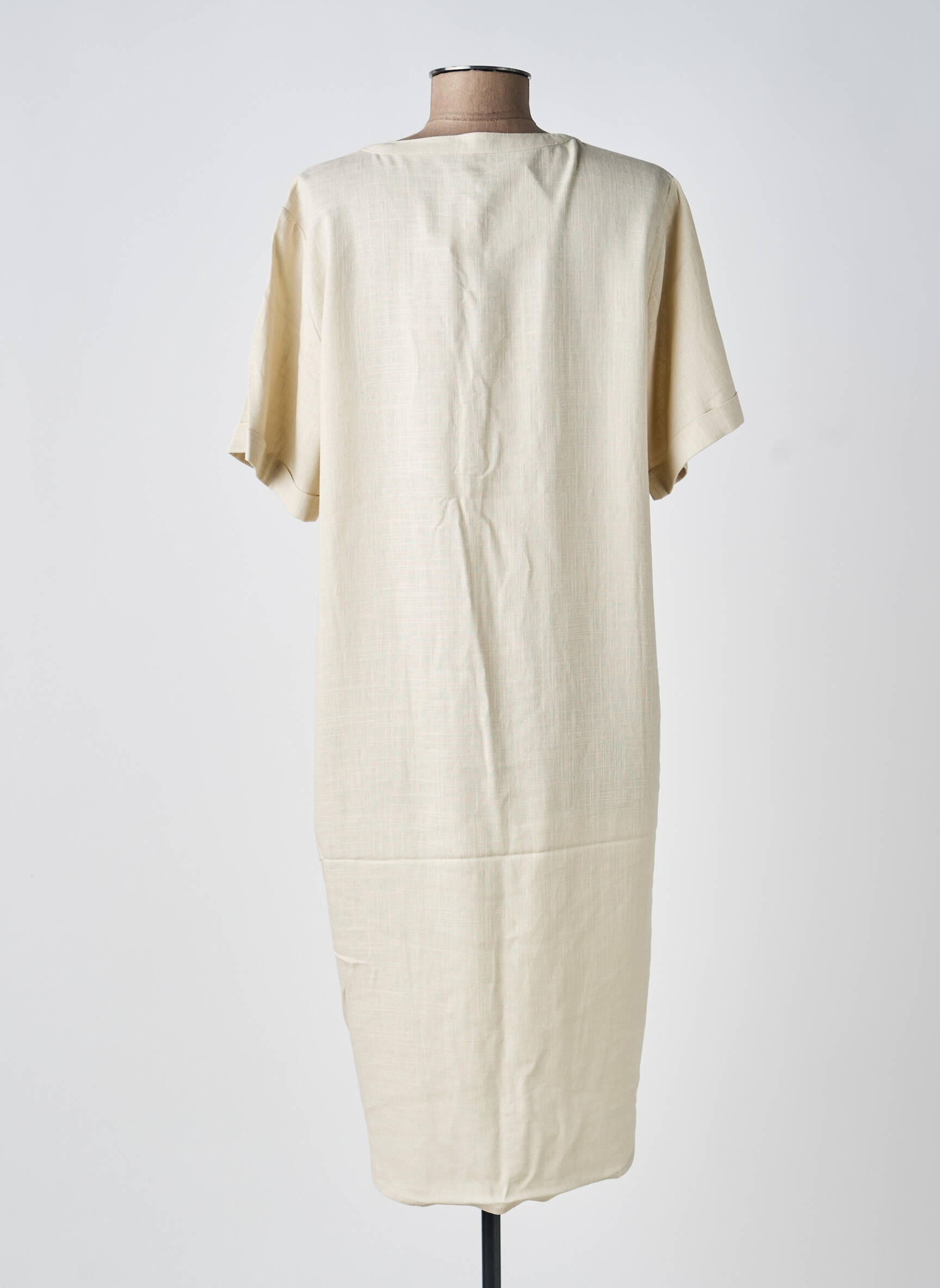 Robe mi-longue tissage crêpe manches courtes beige SOYACONCEPT femme