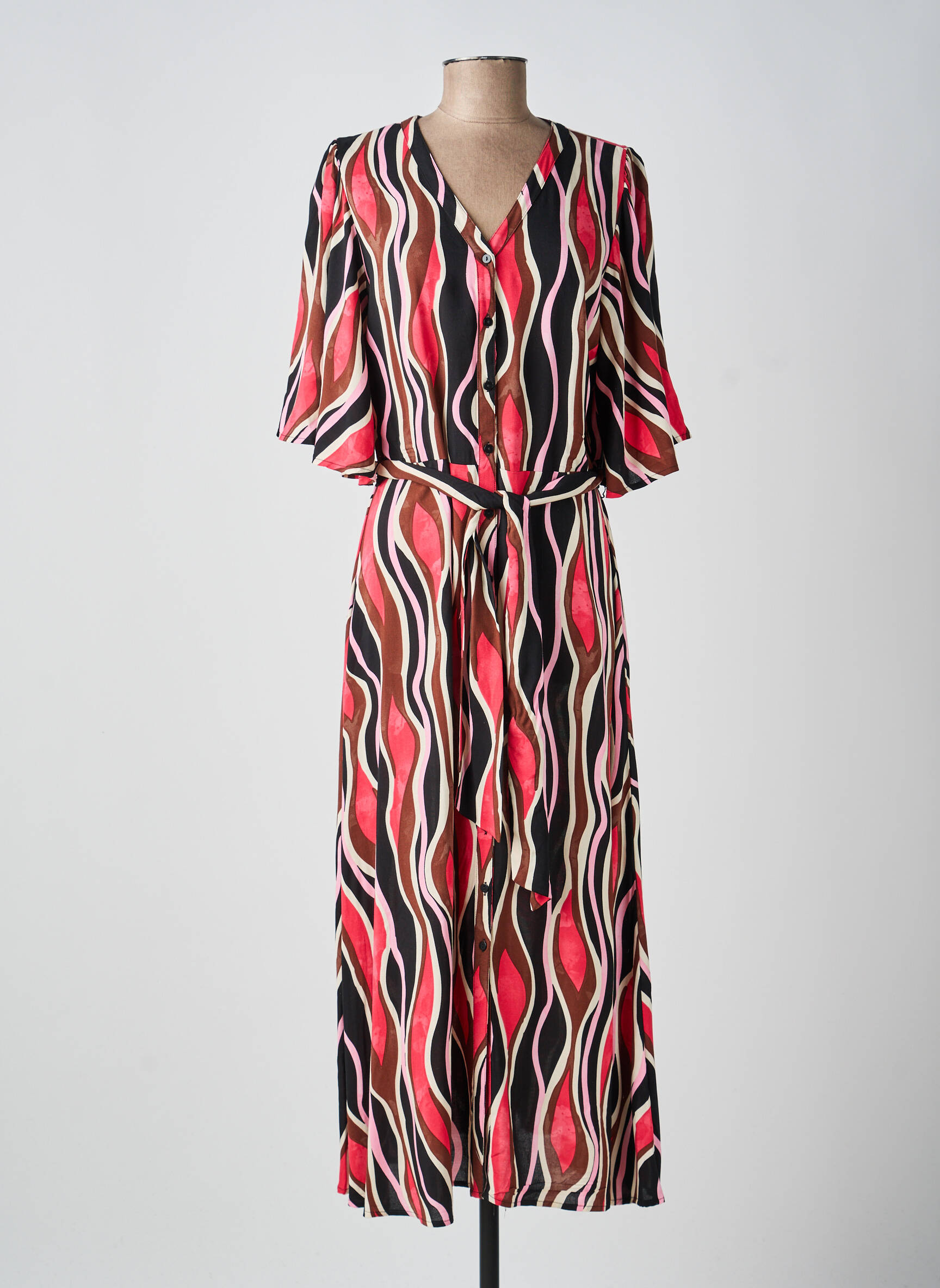 Robe longue imprimé fantaisie manches courtes rose SOYACONCEPT femme