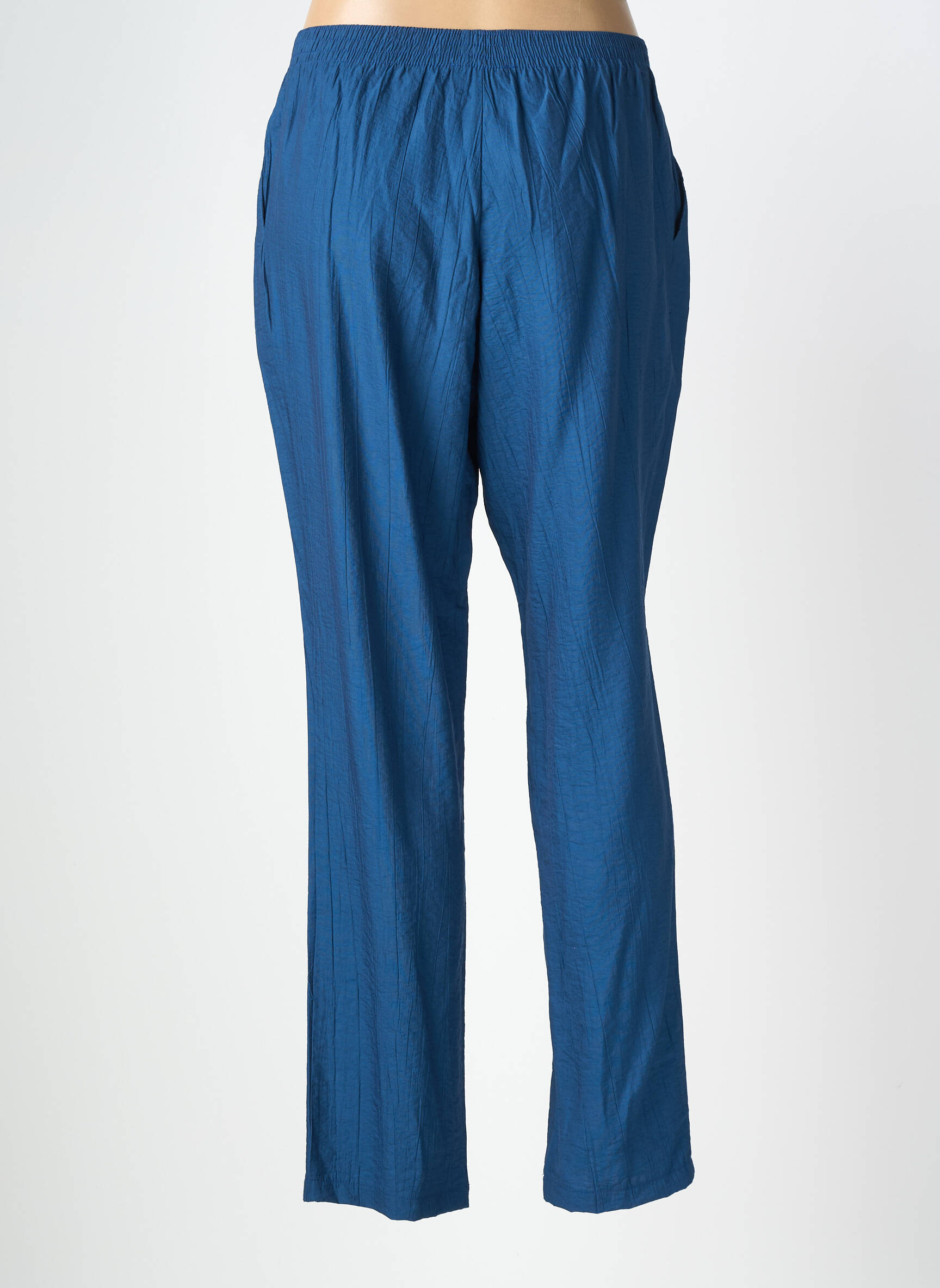 Pantalon droit tissage crêpe taille normale bleu GRIFFON femme