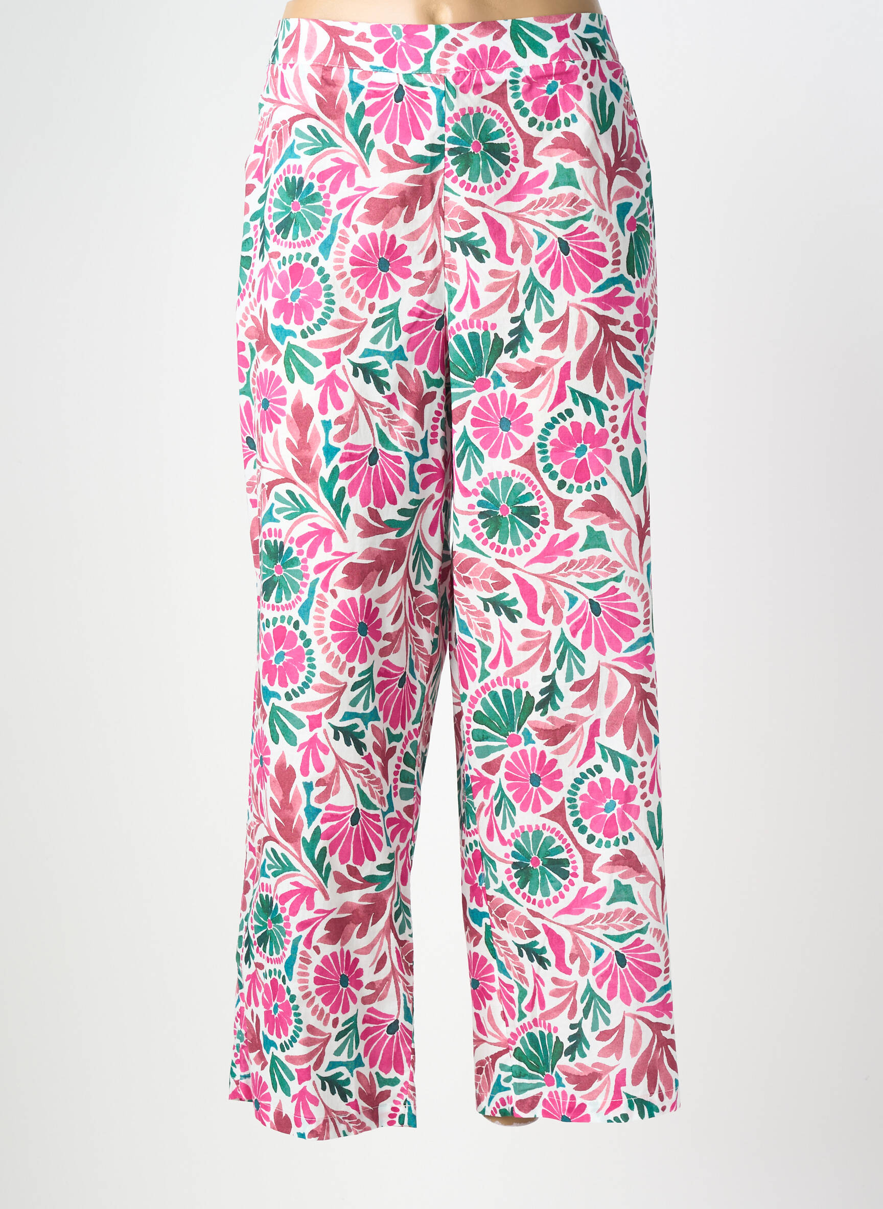 Pantalon droit tissage popeline taille normale rose C'EST BEAU LA VIE femme