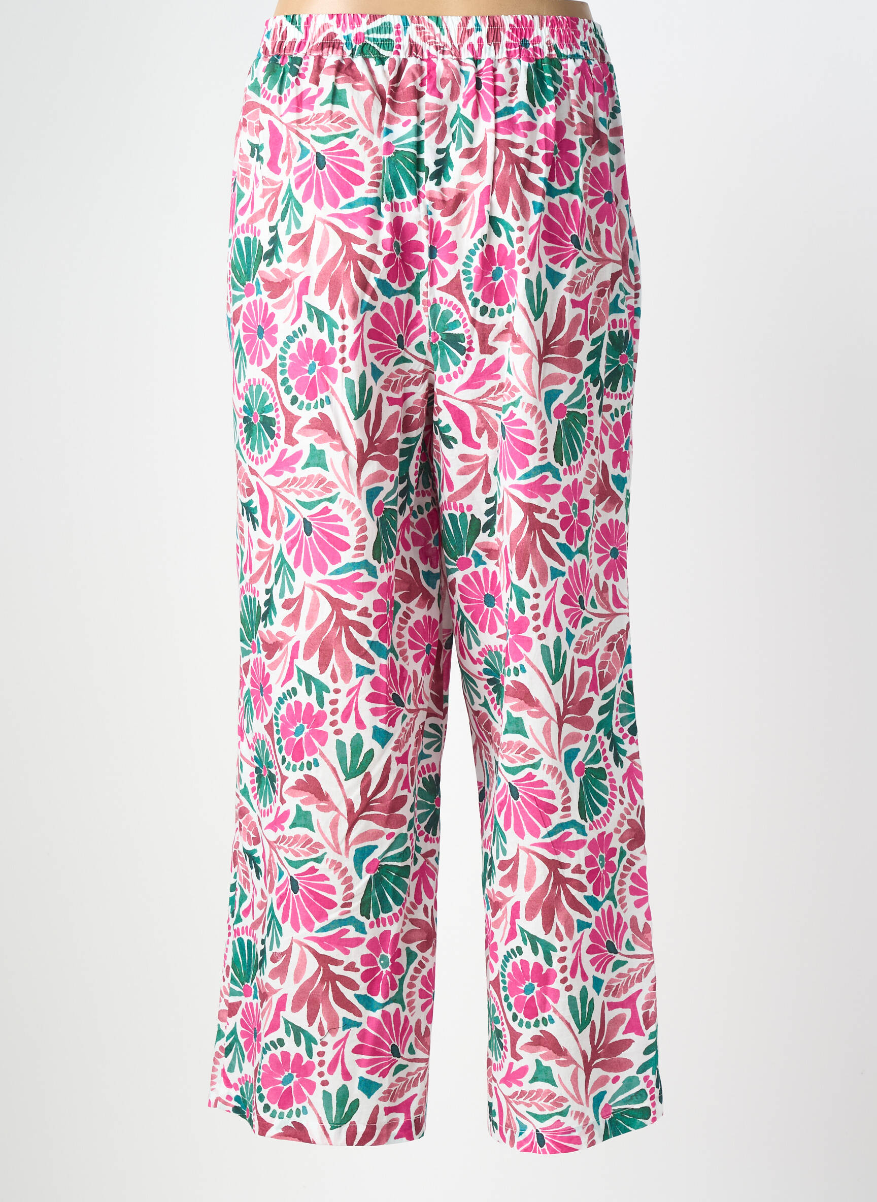 Pantalon droit tissage popeline taille normale rose C'EST BEAU LA VIE femme