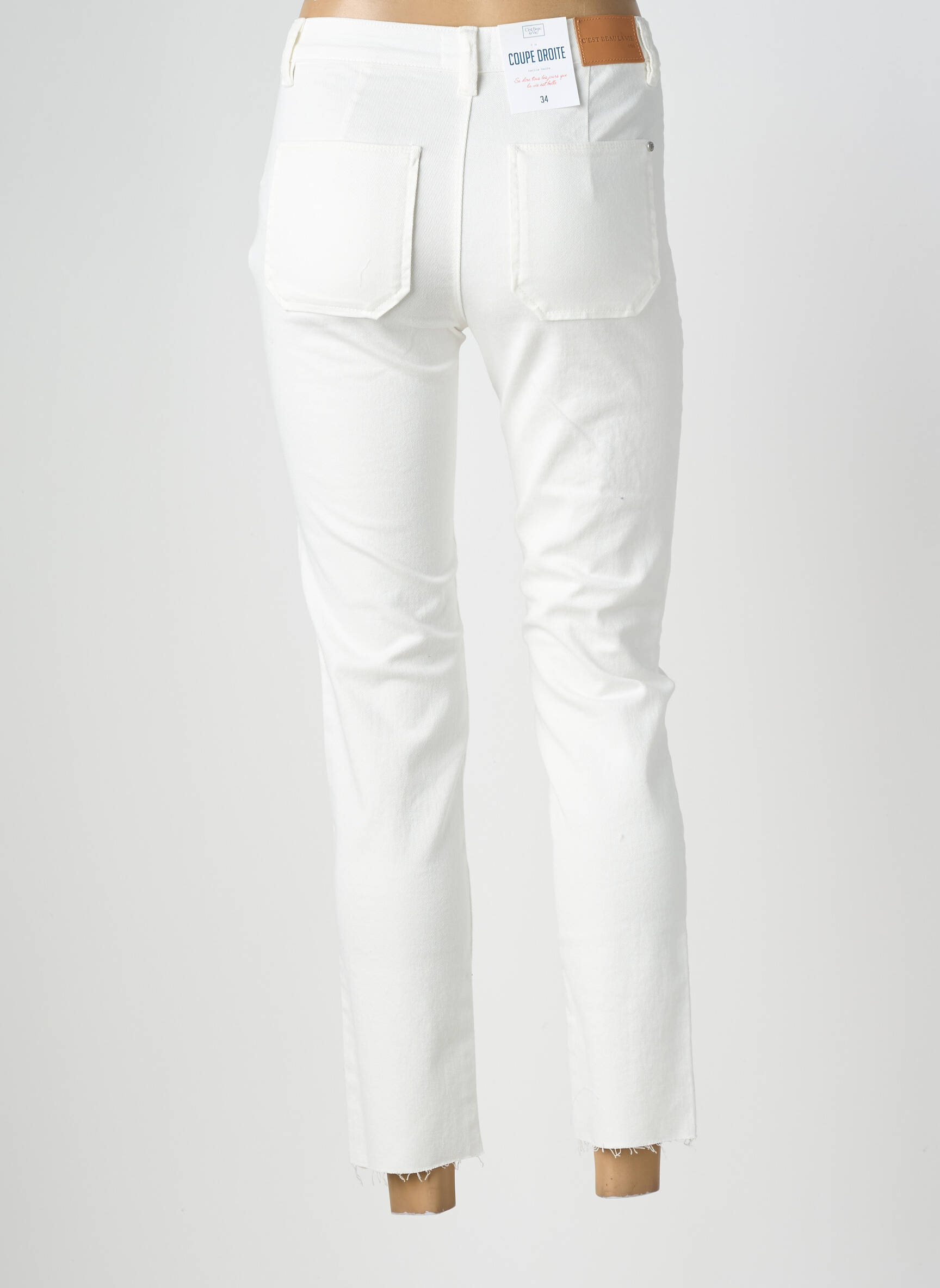 Jeans coupe slim taille haute taille haute blanc C'EST BEAU LA VIE femme