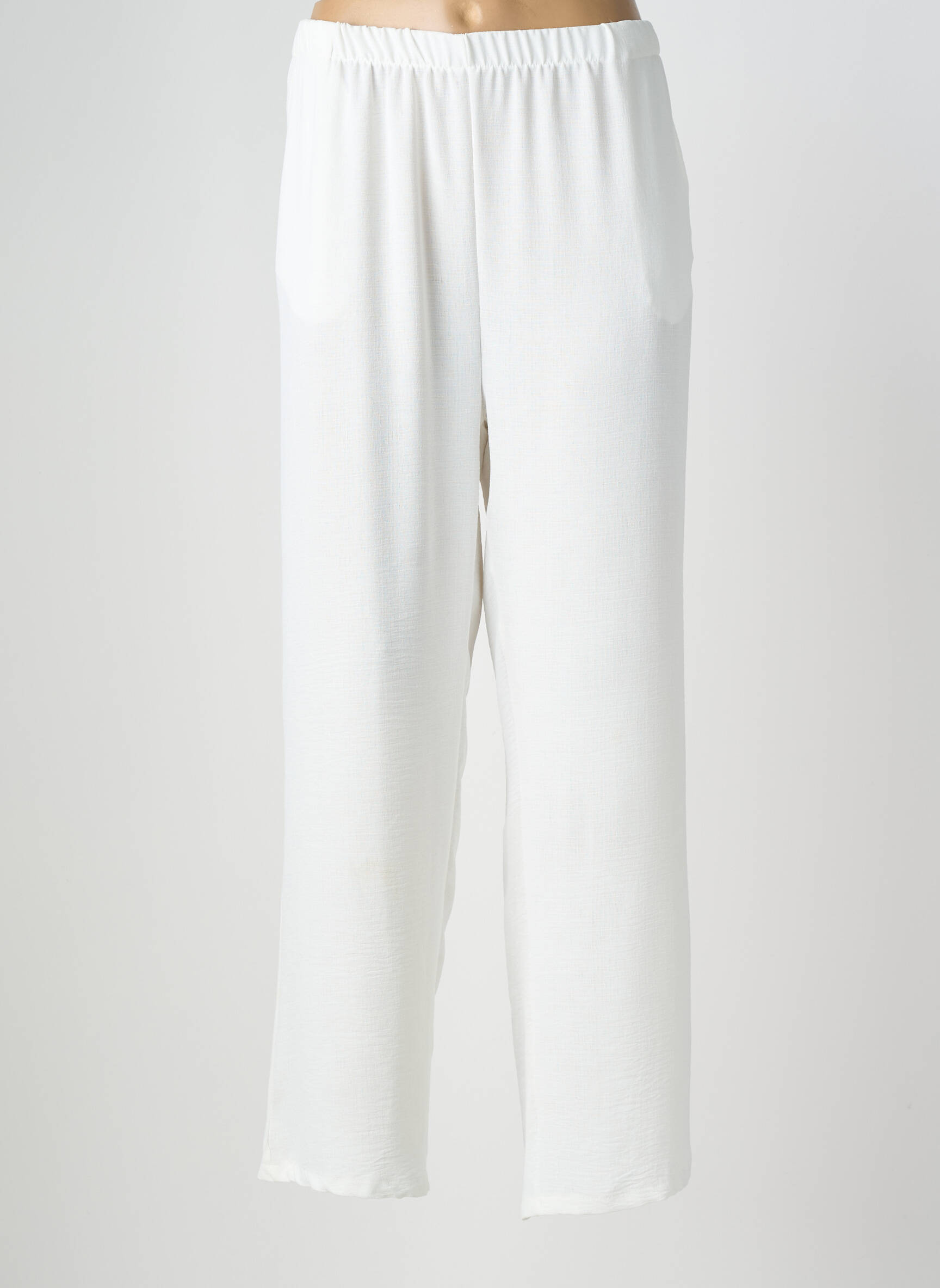Pantalon droit tissage crêpe taille normale blanc AZAY femme