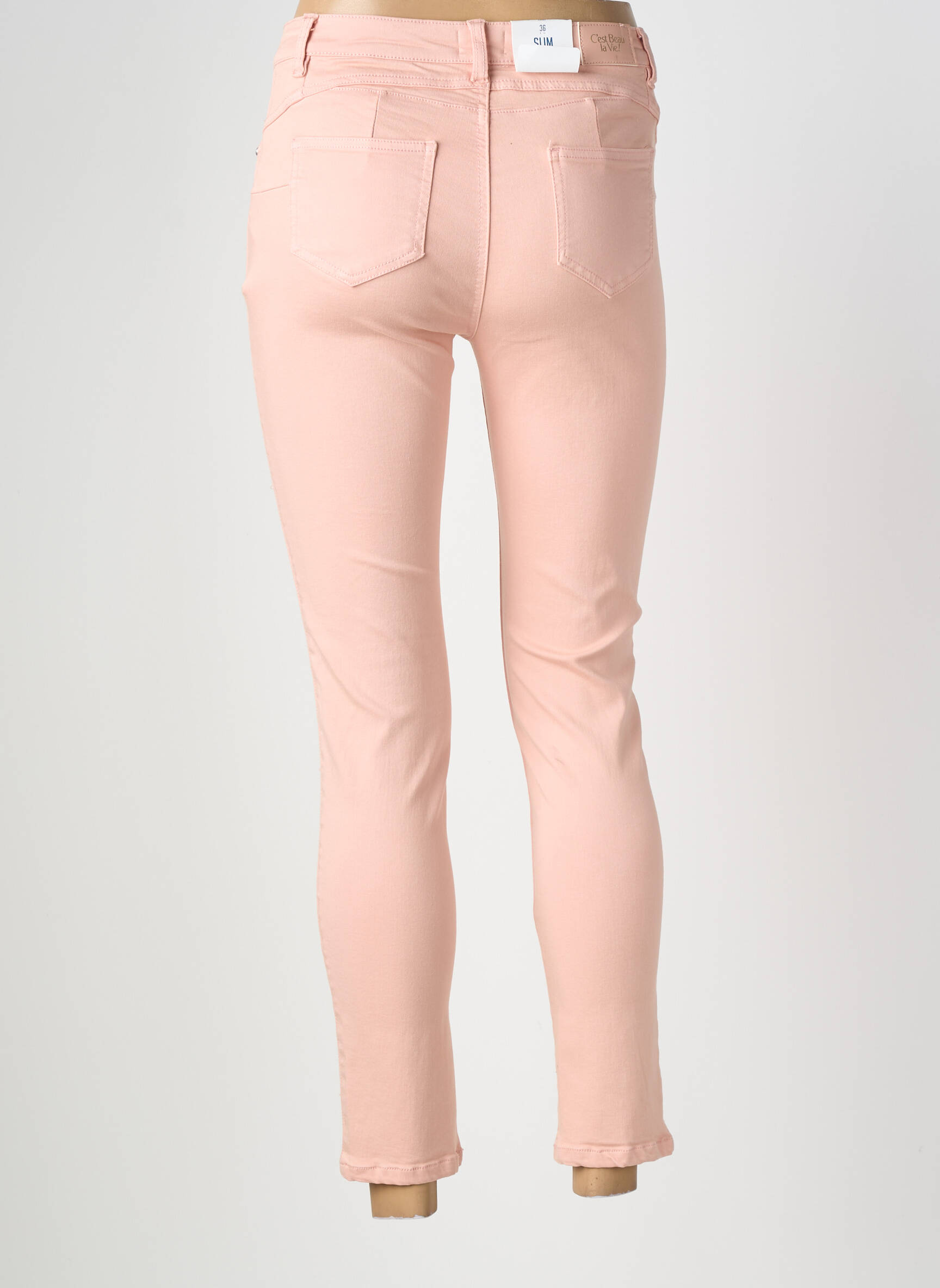 Jeans coupe slim stretch taille normale rose C'EST BEAU LA VIE femme