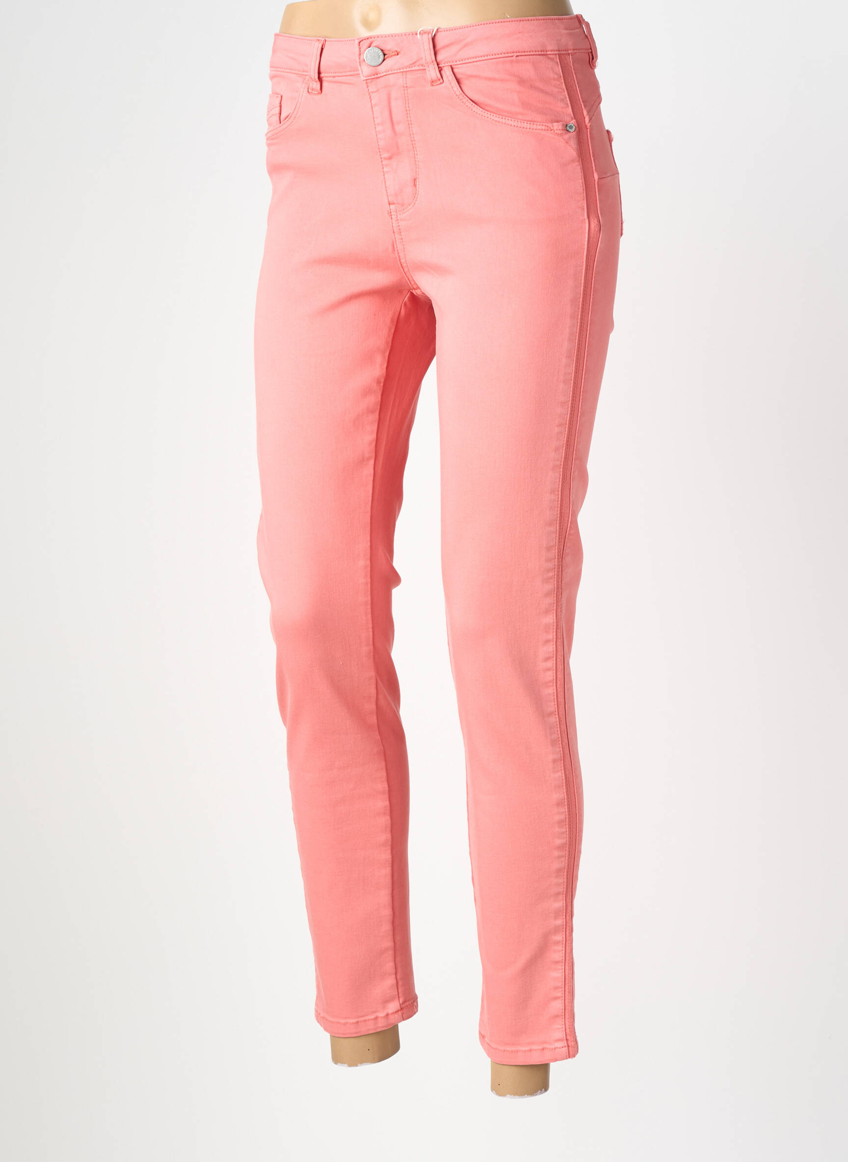 Jeans coupe slim stretch taille normale rose fonce C'EST BEAU LA VIE femme