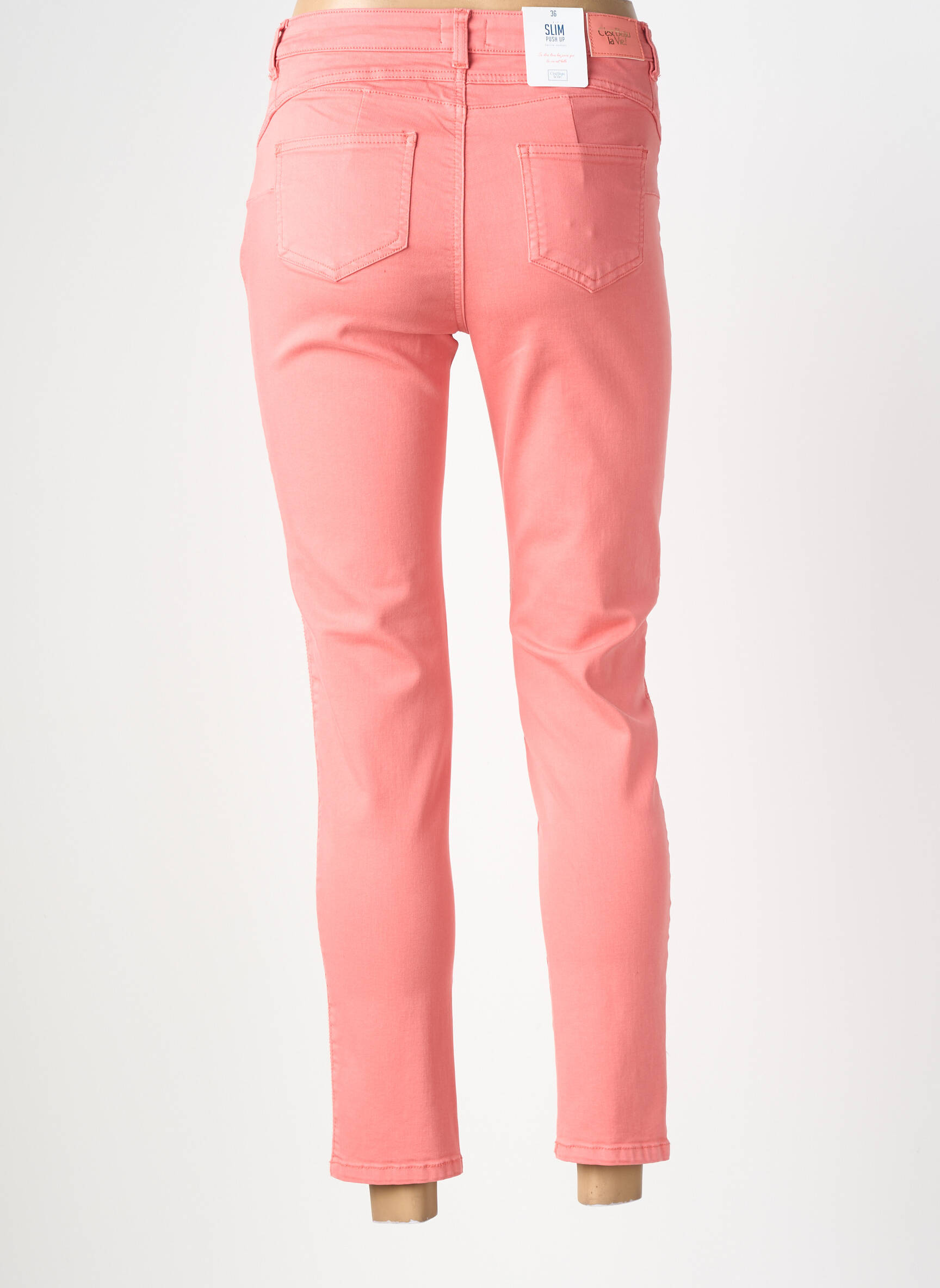 Jeans coupe slim stretch taille normale rose fonce C'EST BEAU LA VIE femme