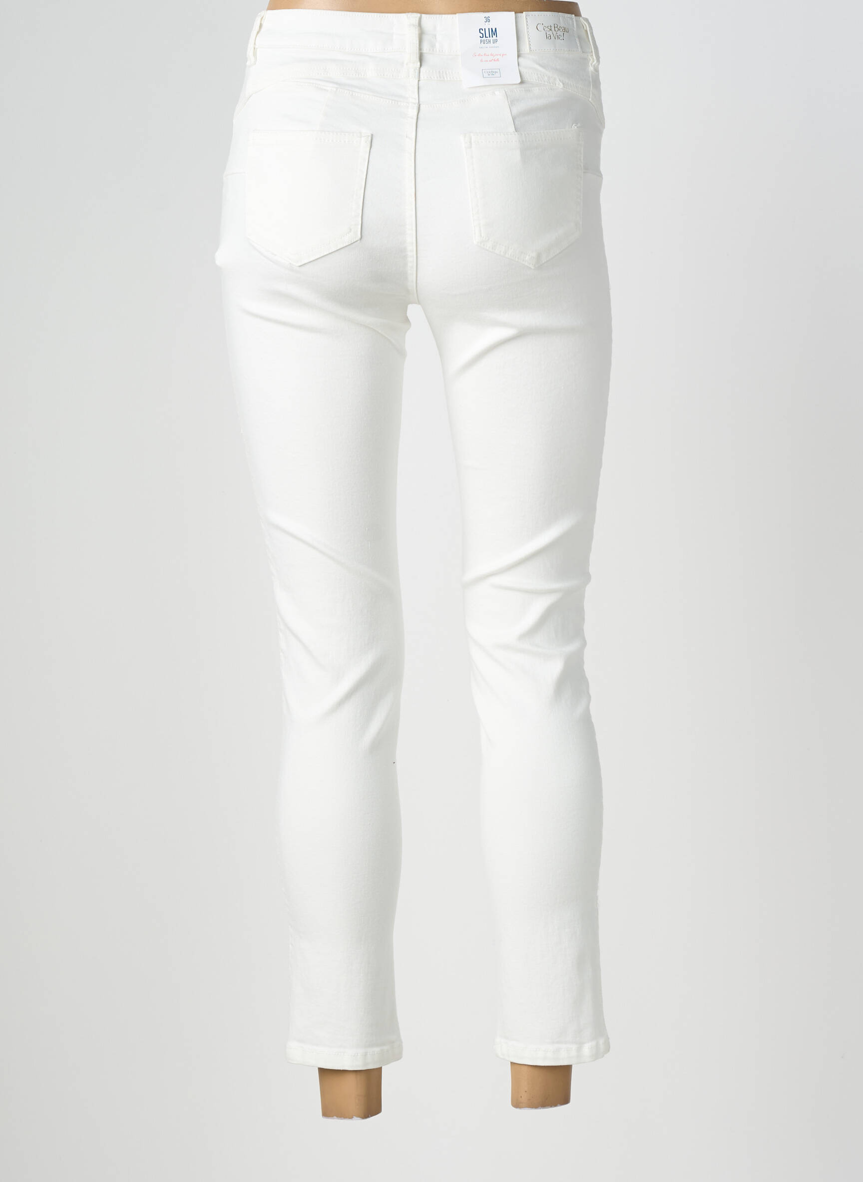 Jeans coupe slim stretch taille normale blanc C'EST BEAU LA VIE femme