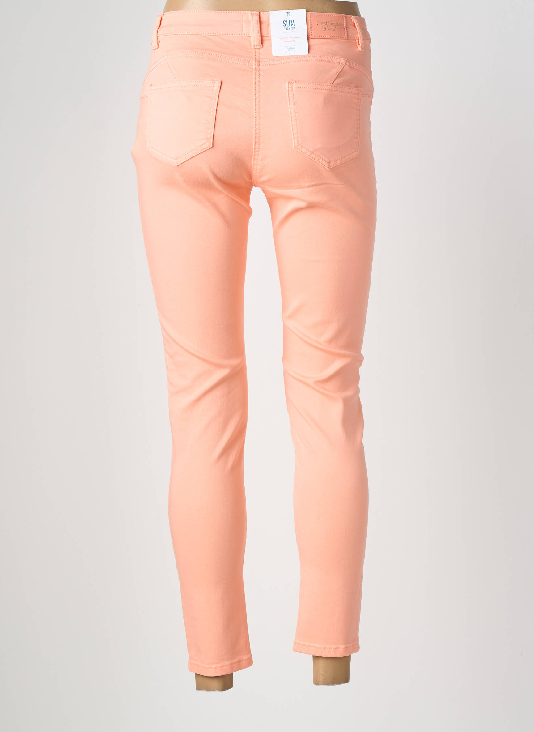 Jeans coupe slim stretch taille normale orange C'EST BEAU LA VIE femme