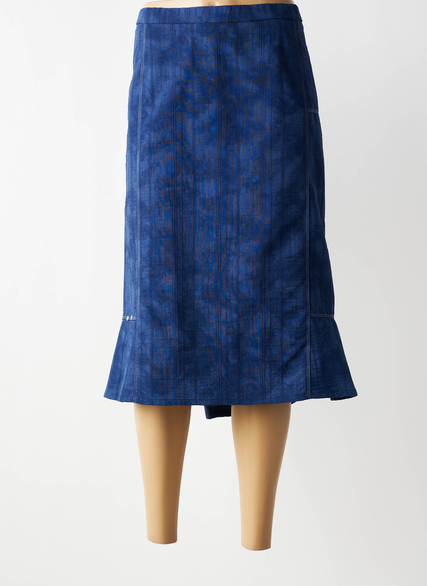 Jupe mi-longue stretch bleu GUY DUBOUIS femme