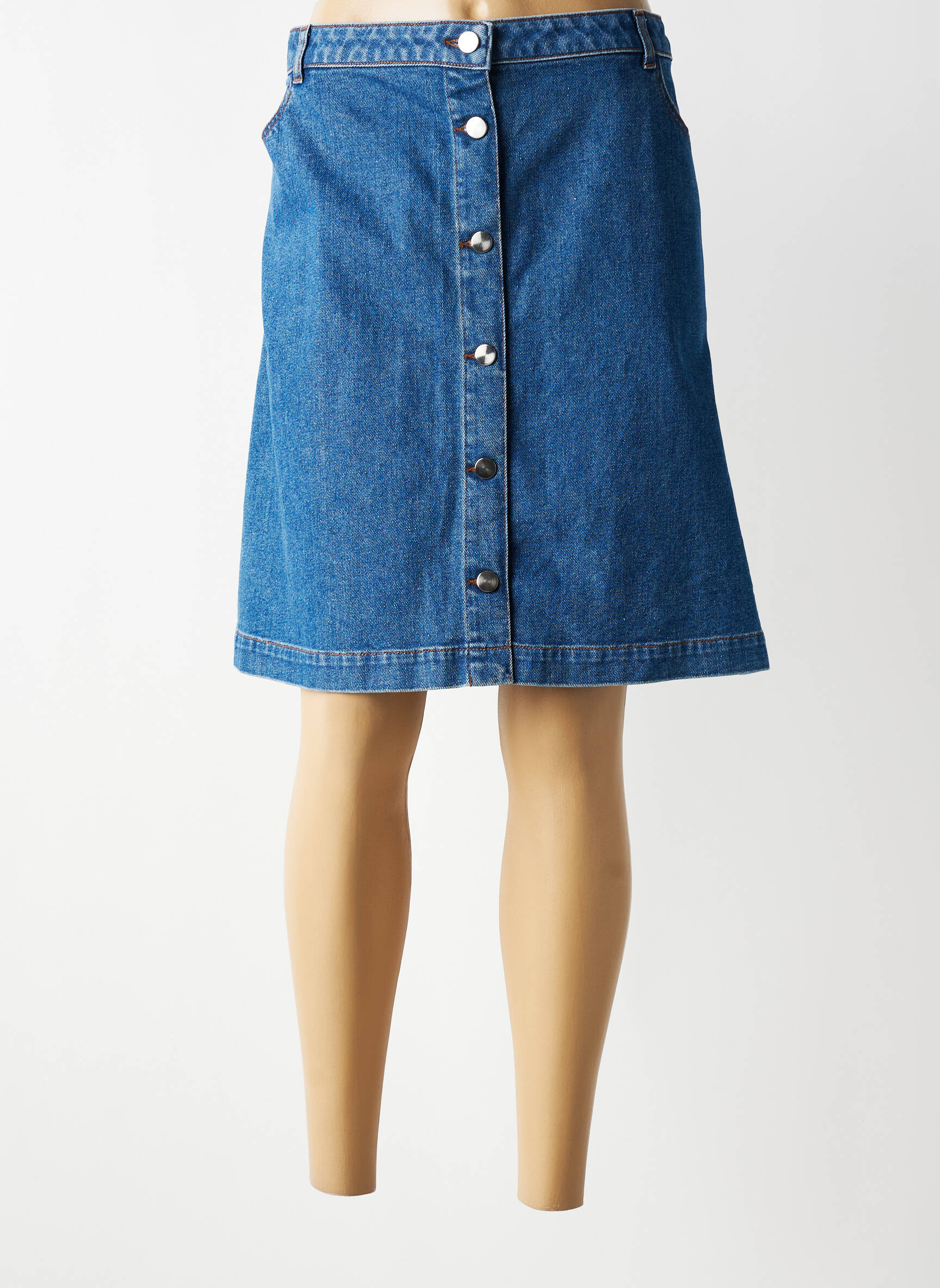 Jupe mi-longue coupe droite bleu GEVANA femme