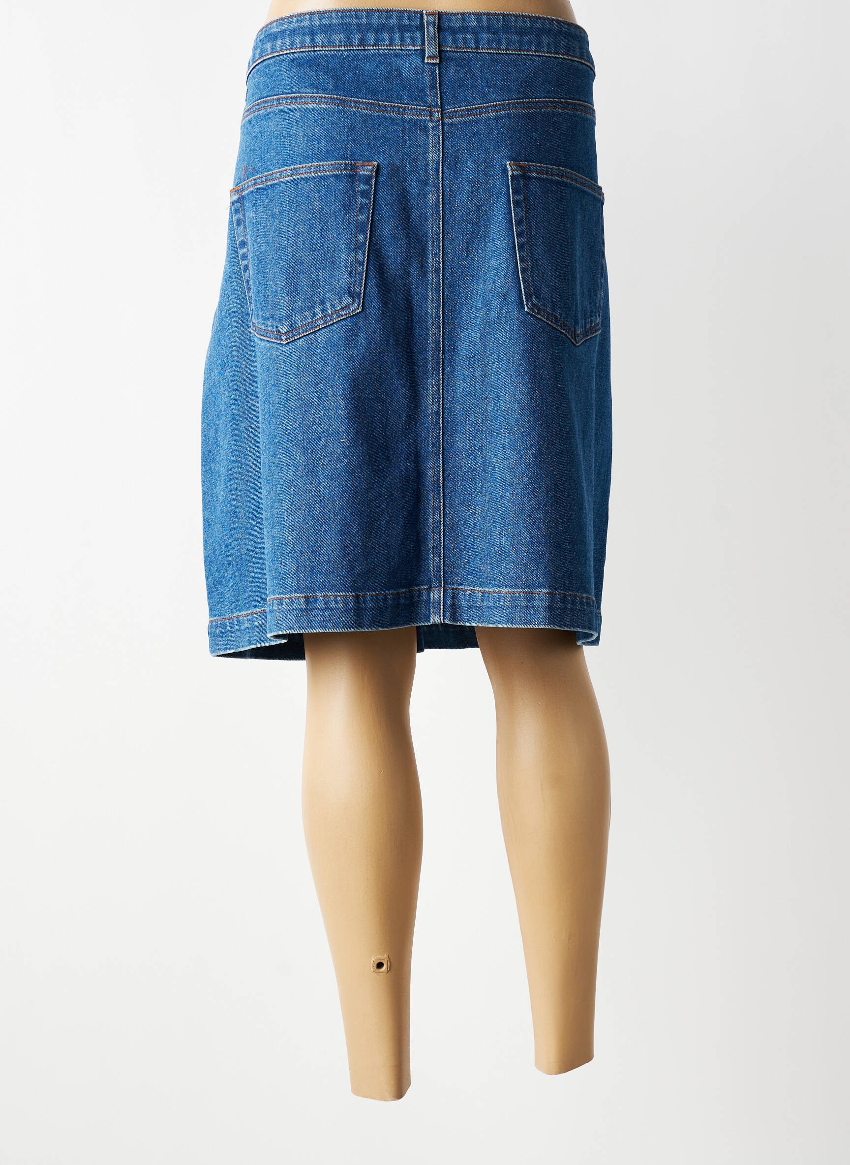 Jupe mi-longue coupe droite bleu GEVANA femme