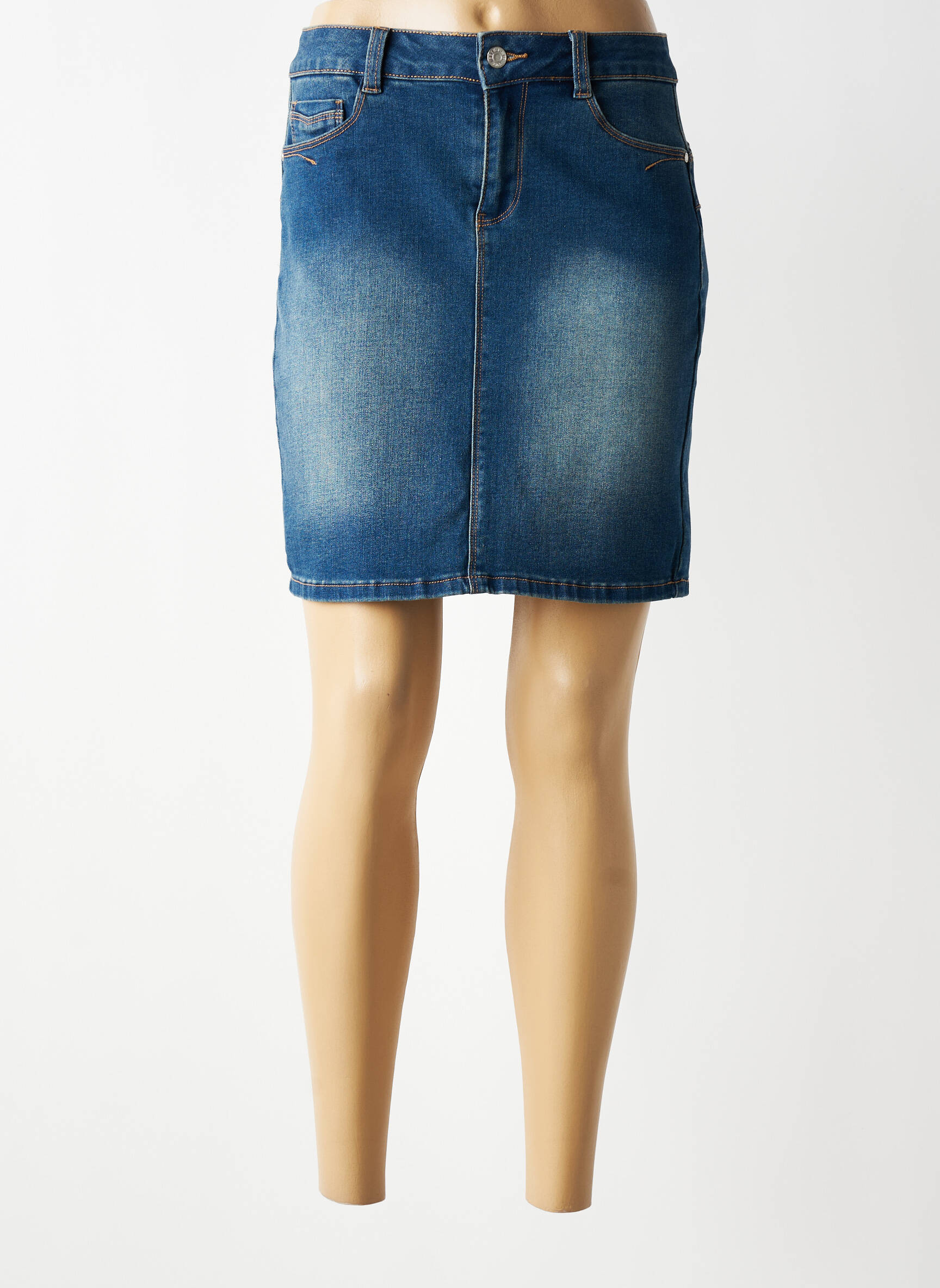 Jupe courte coupe droite bleu C'EST BEAU LA VIE femme