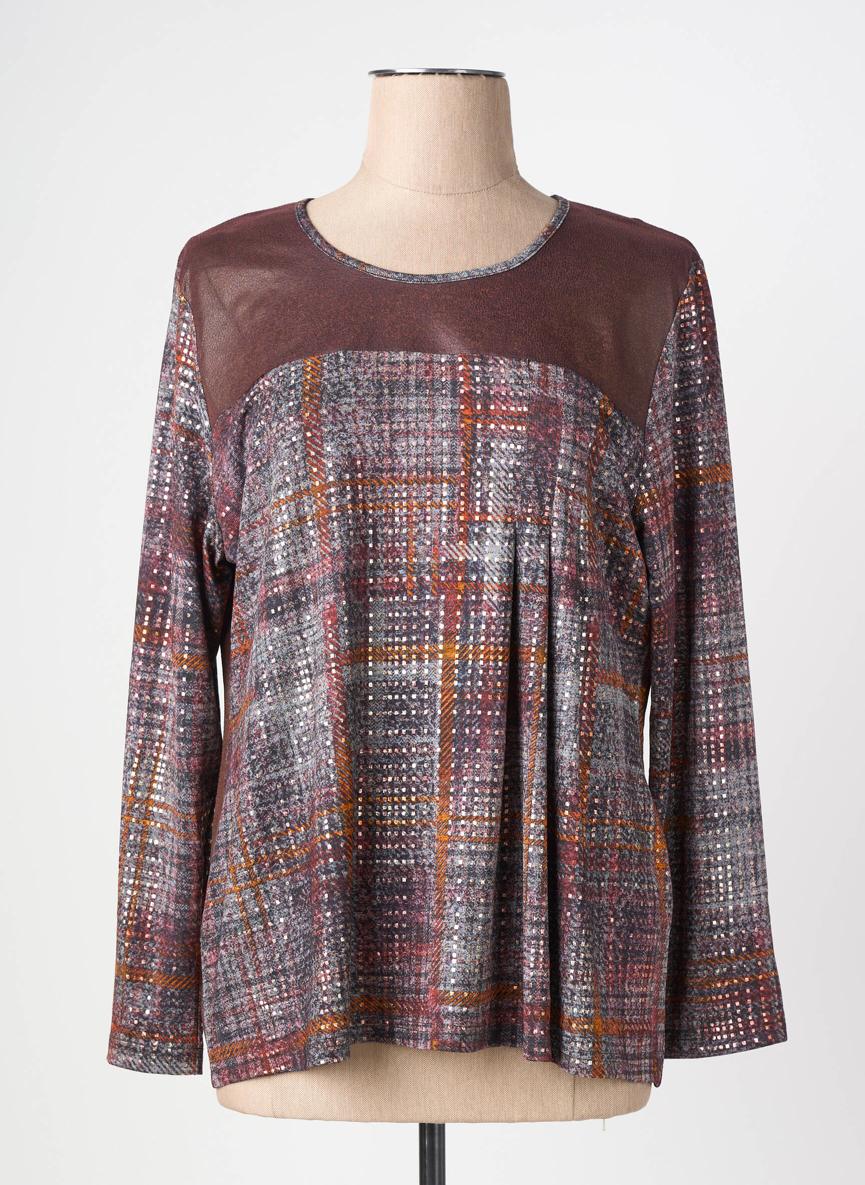 Top coupe fluide manches longues marron GUY DUBOUIS femme