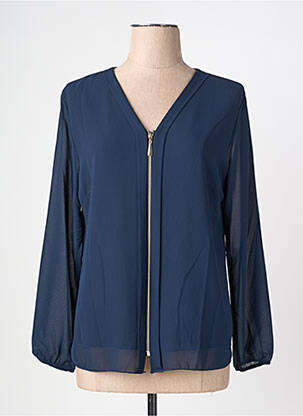 Chemisier tissage crêpe manches longues bleu QUATTRO femme