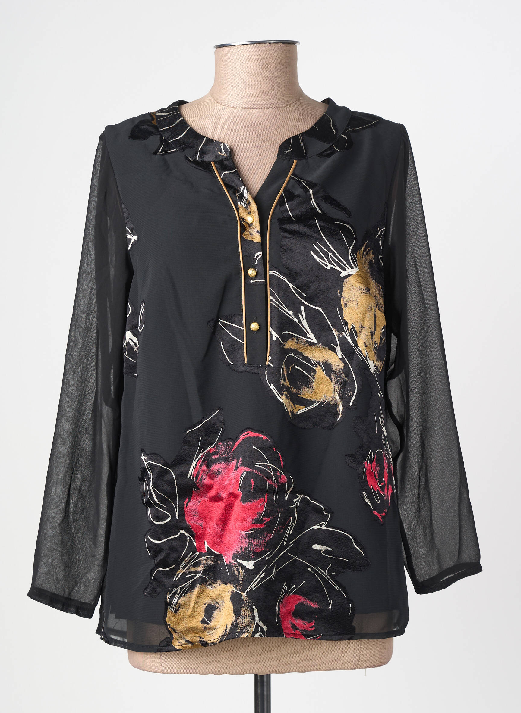 Blouse manches longues manches longues noir IMPULSION femme