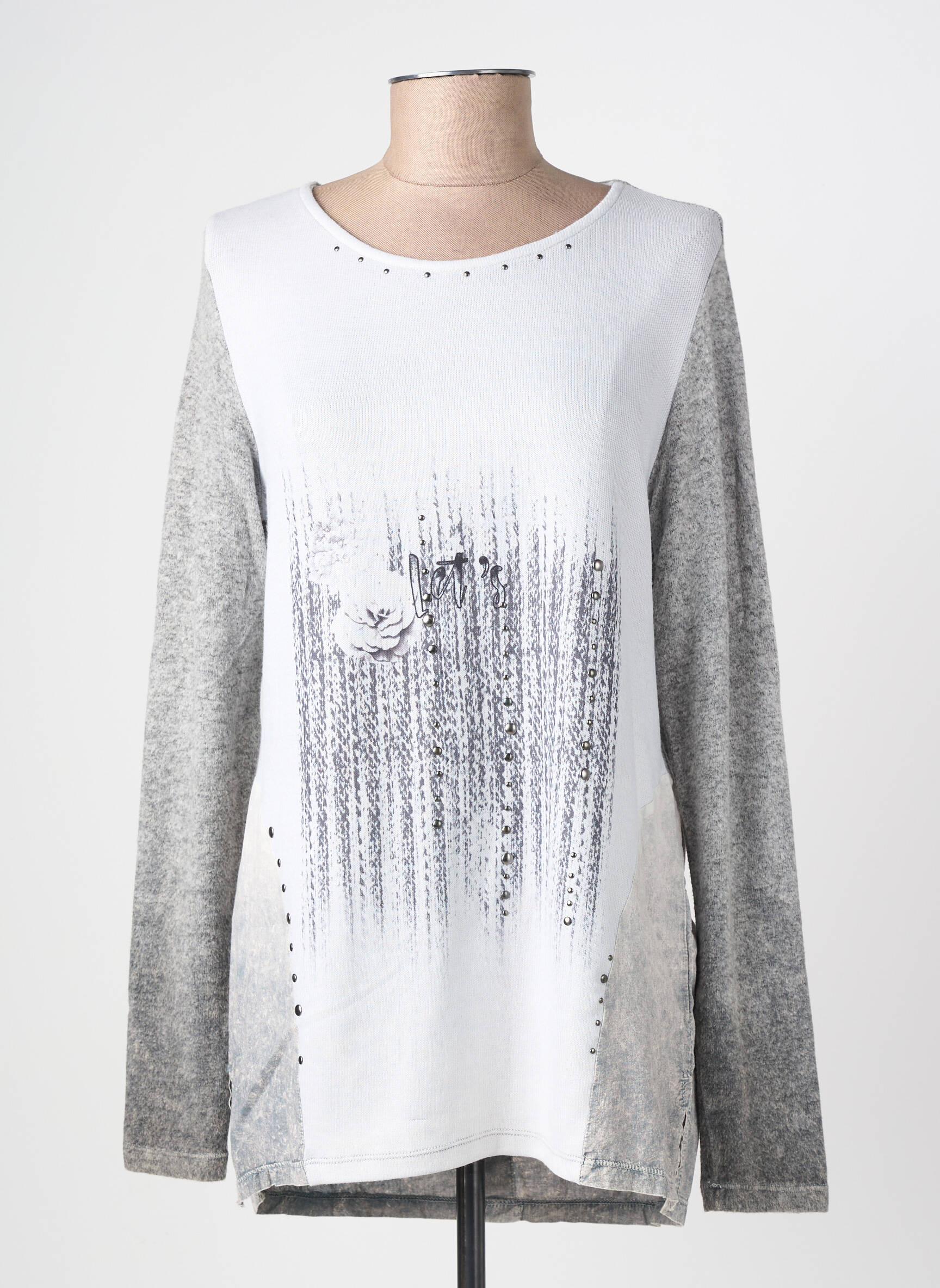 Pull tunique stretch manches longues gris GUY DUBOUIS femme