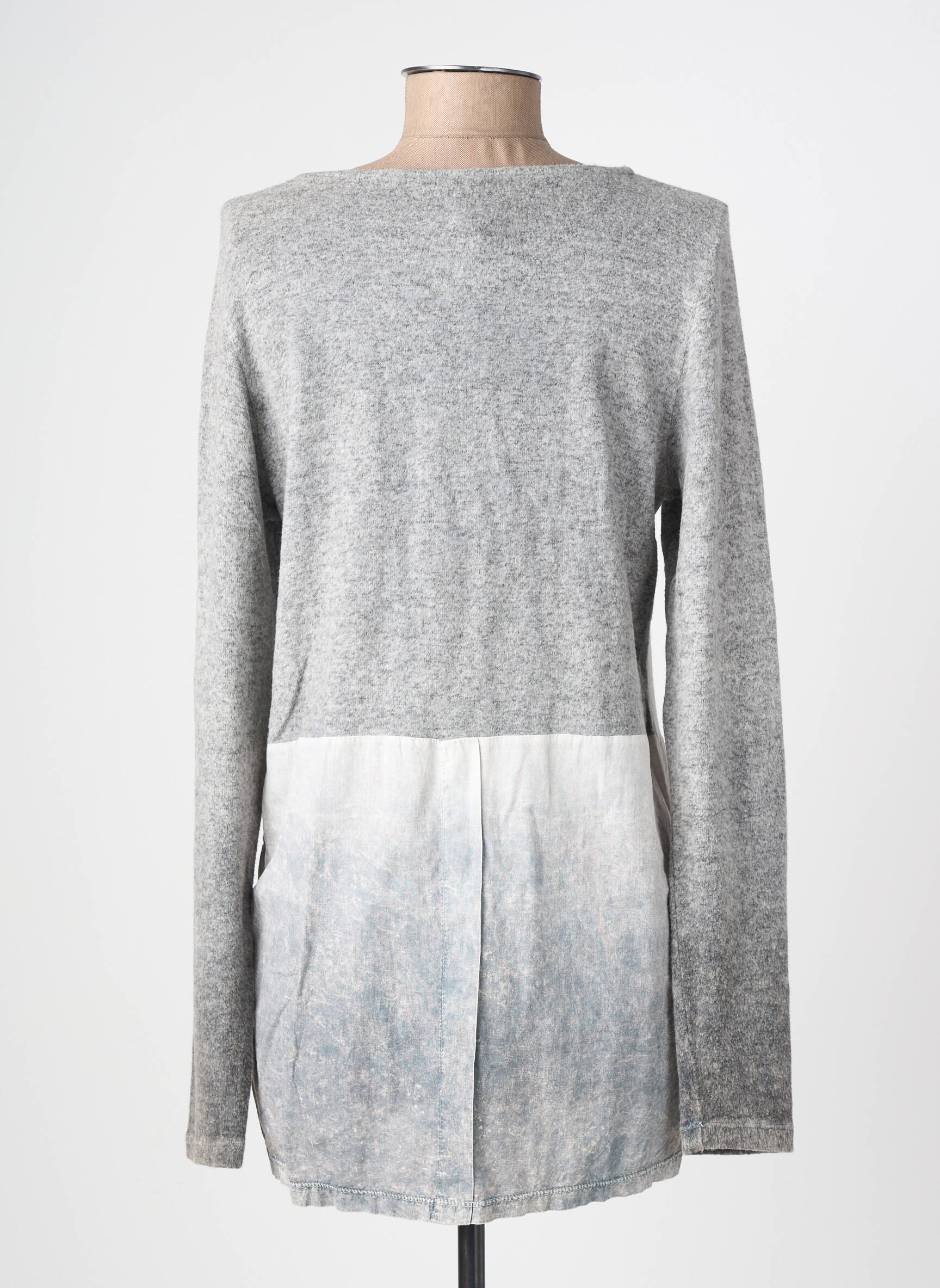 Pull tunique stretch manches longues gris GUY DUBOUIS femme