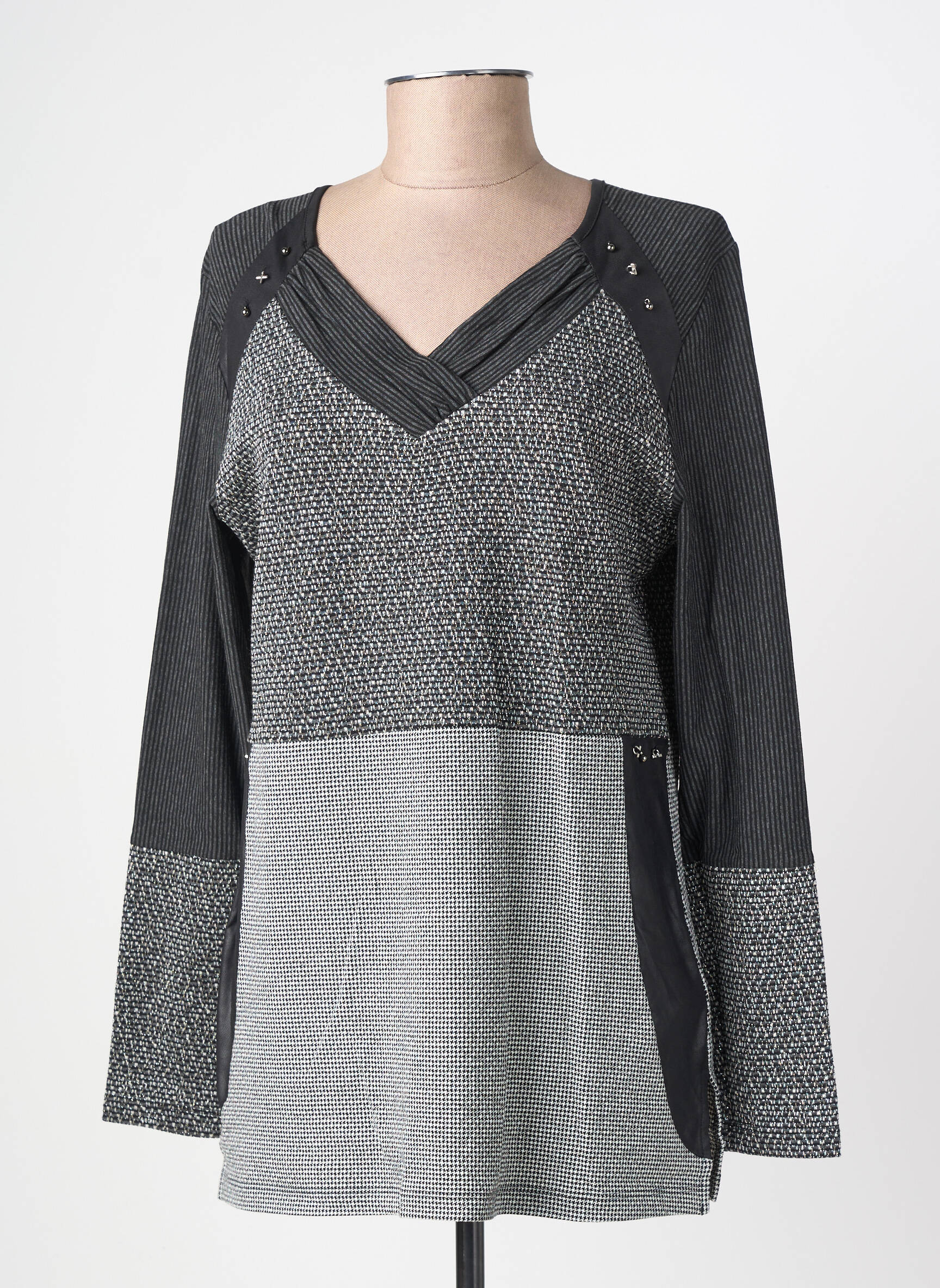 Tunique manches longues col v gris FRANCE RIVOIRE femme