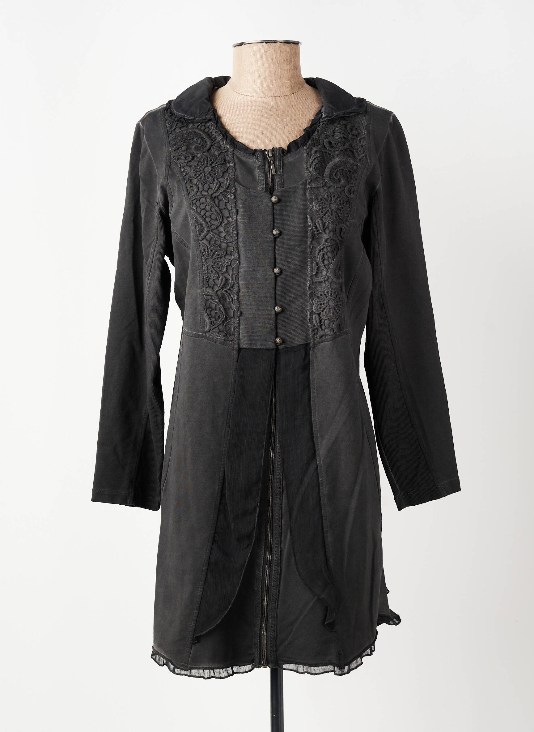 Manteau long coupe cintrée sans capuche gris MERI & ESCA femme