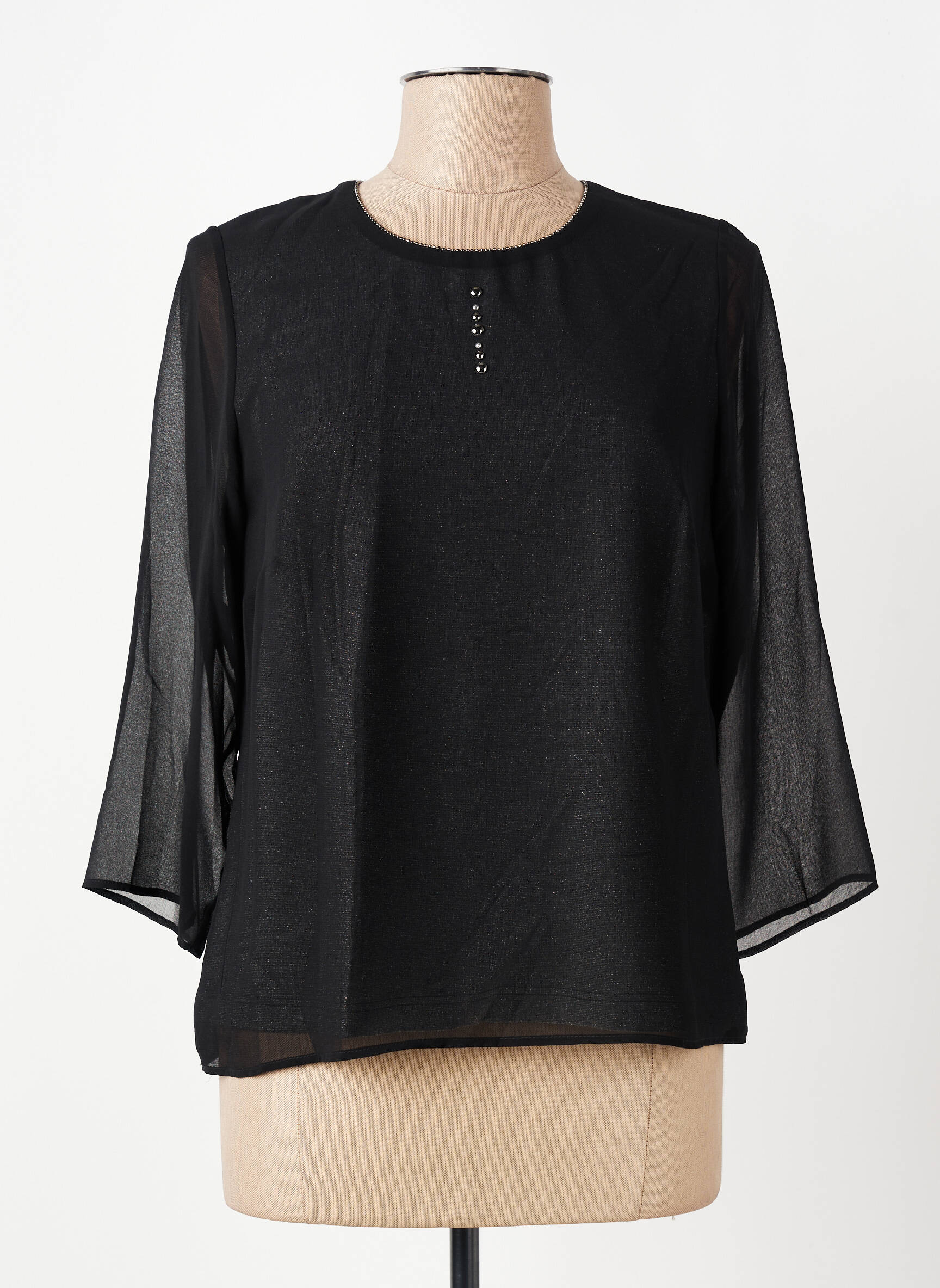 Top coupe fluide manches 3/4 noir GUY DUBOUIS femme