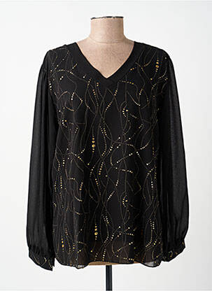 Blouse poignets boutonnés avec fente manches longues noir COULEURS DU TEMPS femme