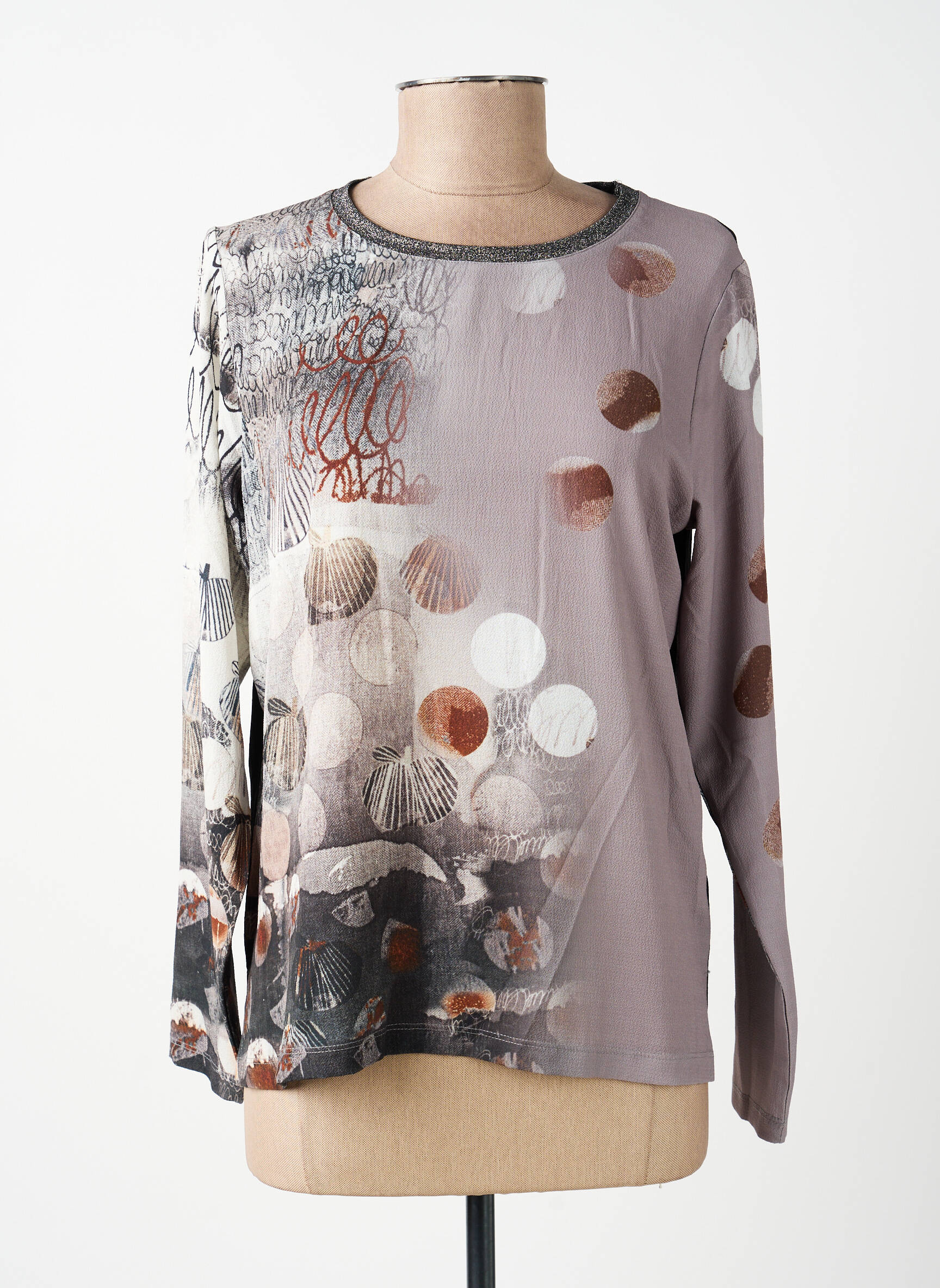 Top tissage crêpe manches longues gris GUY DUBOUIS femme