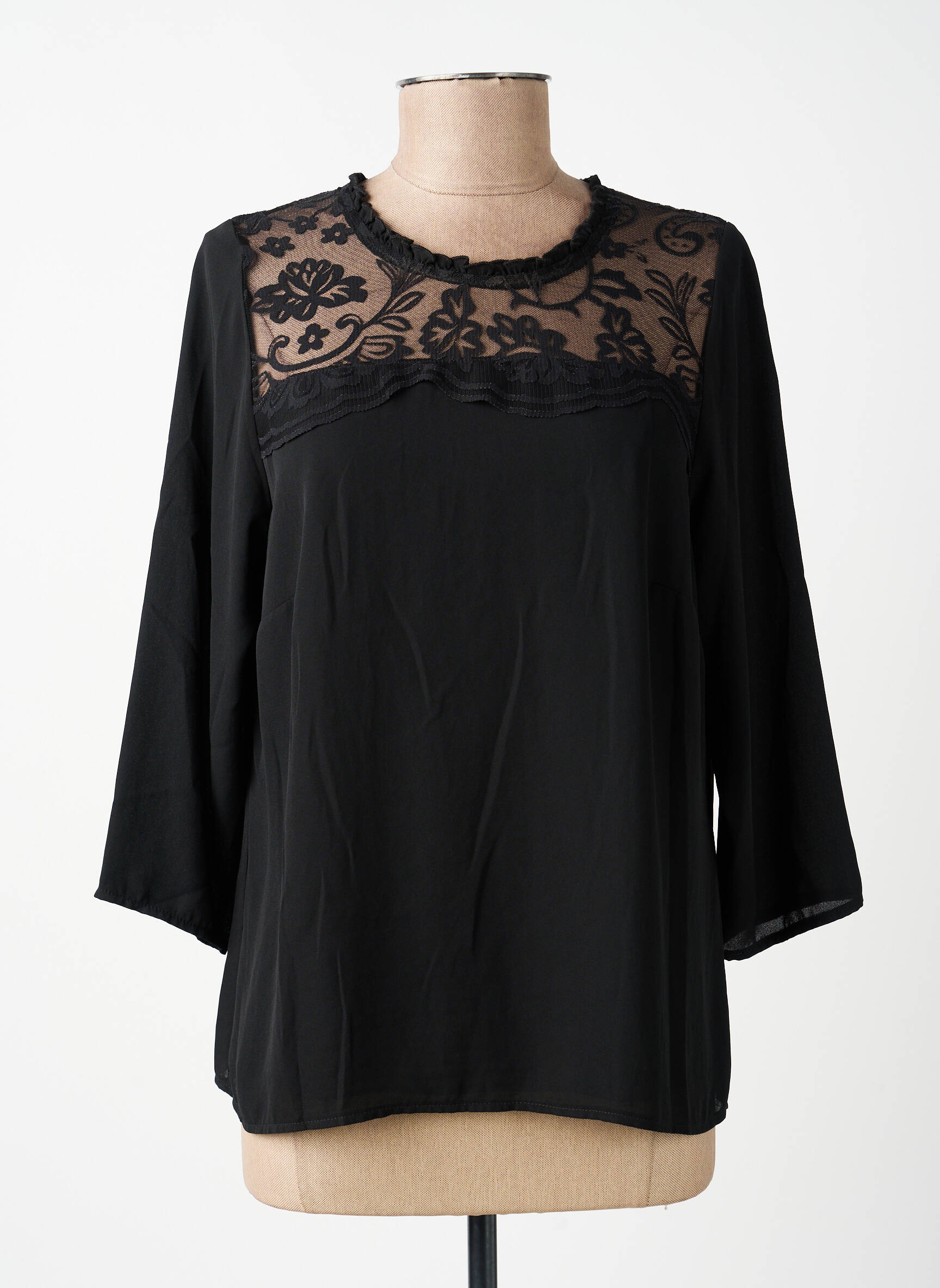 Blouse col rond manches 3/4 noir MERI & ESCA femme