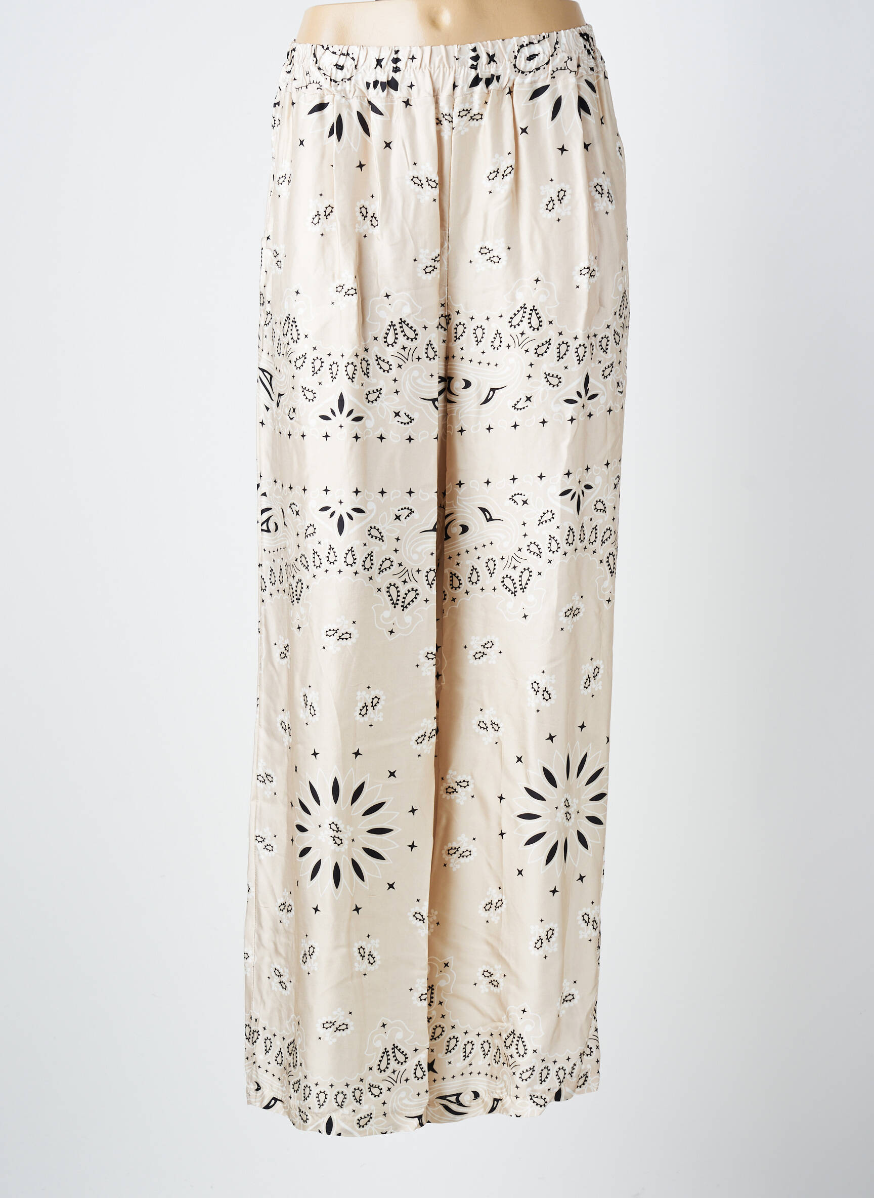 Pantalon large coupe fluide taille normale beige AMY&CLO femme