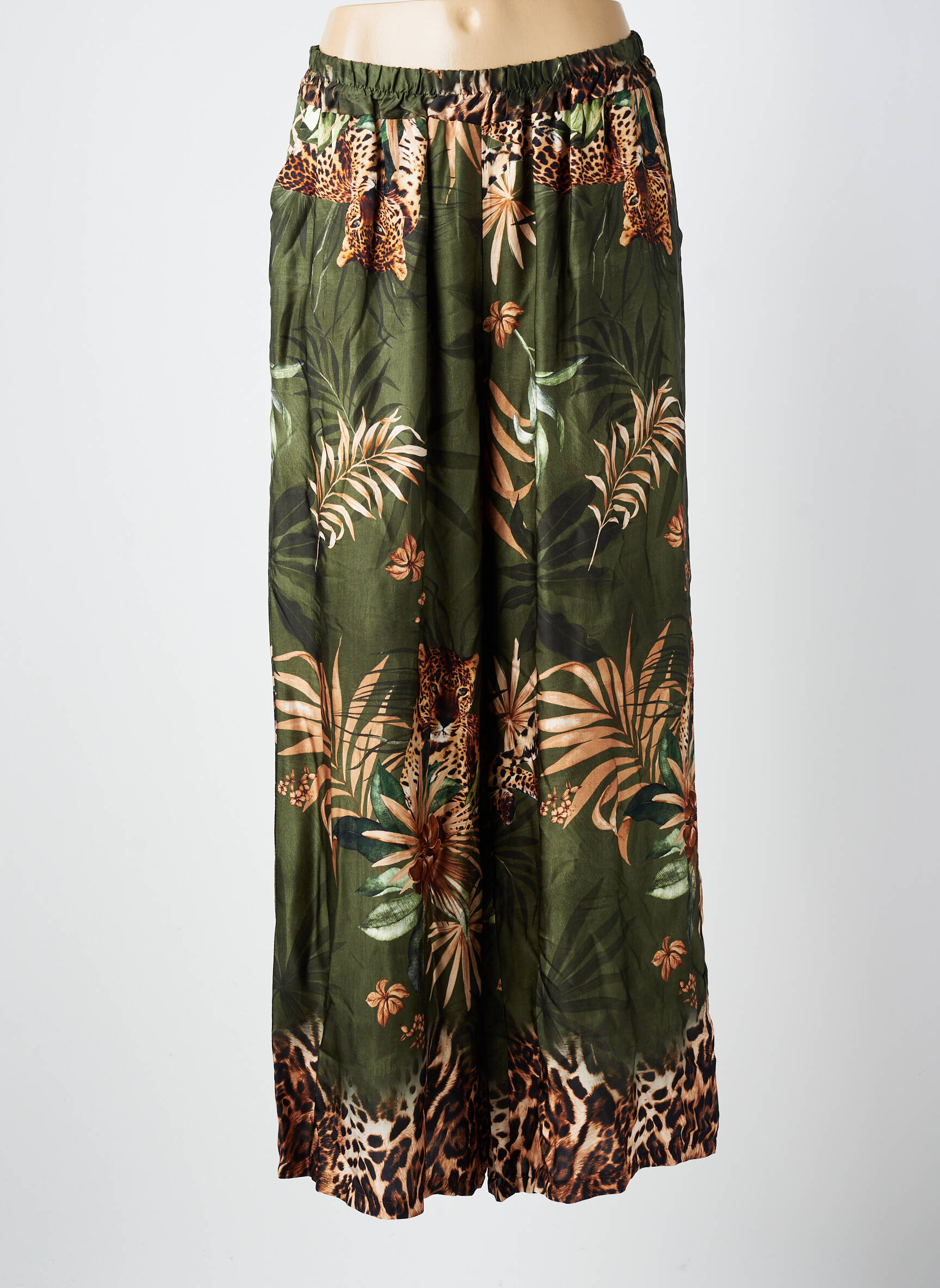 Pantalon large coupe fluide taille normale vert C'MELODIE femme